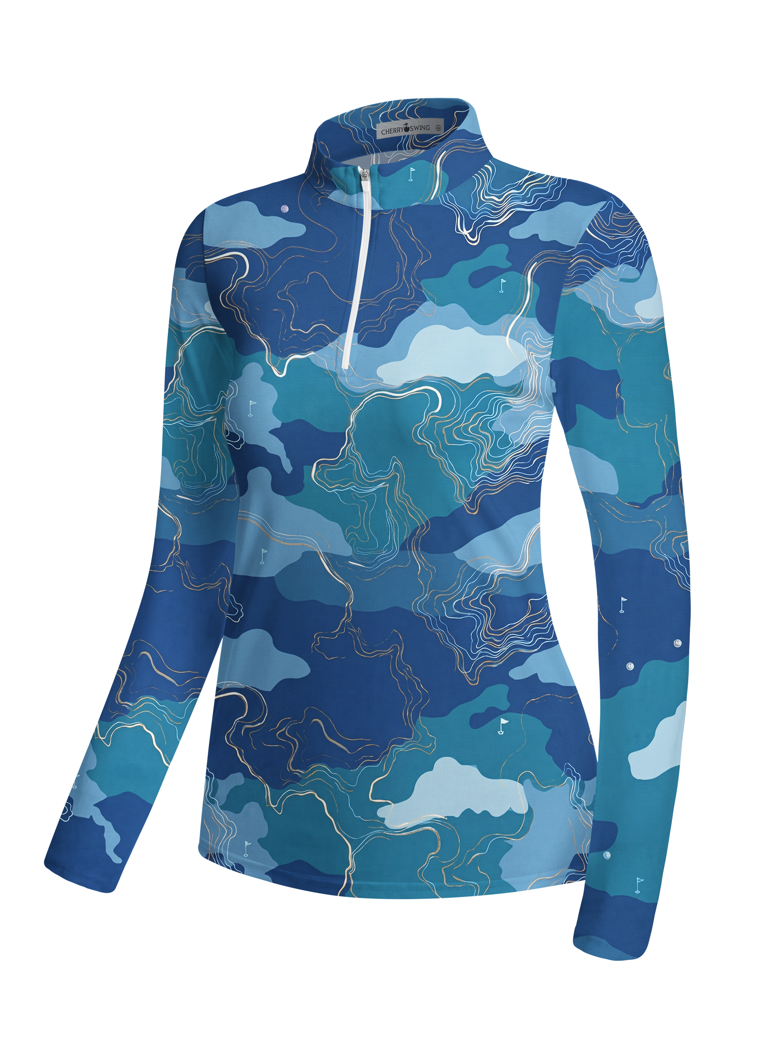Cherryswing Women's Topographic Contour Print Long Sleeve Golf Shirt