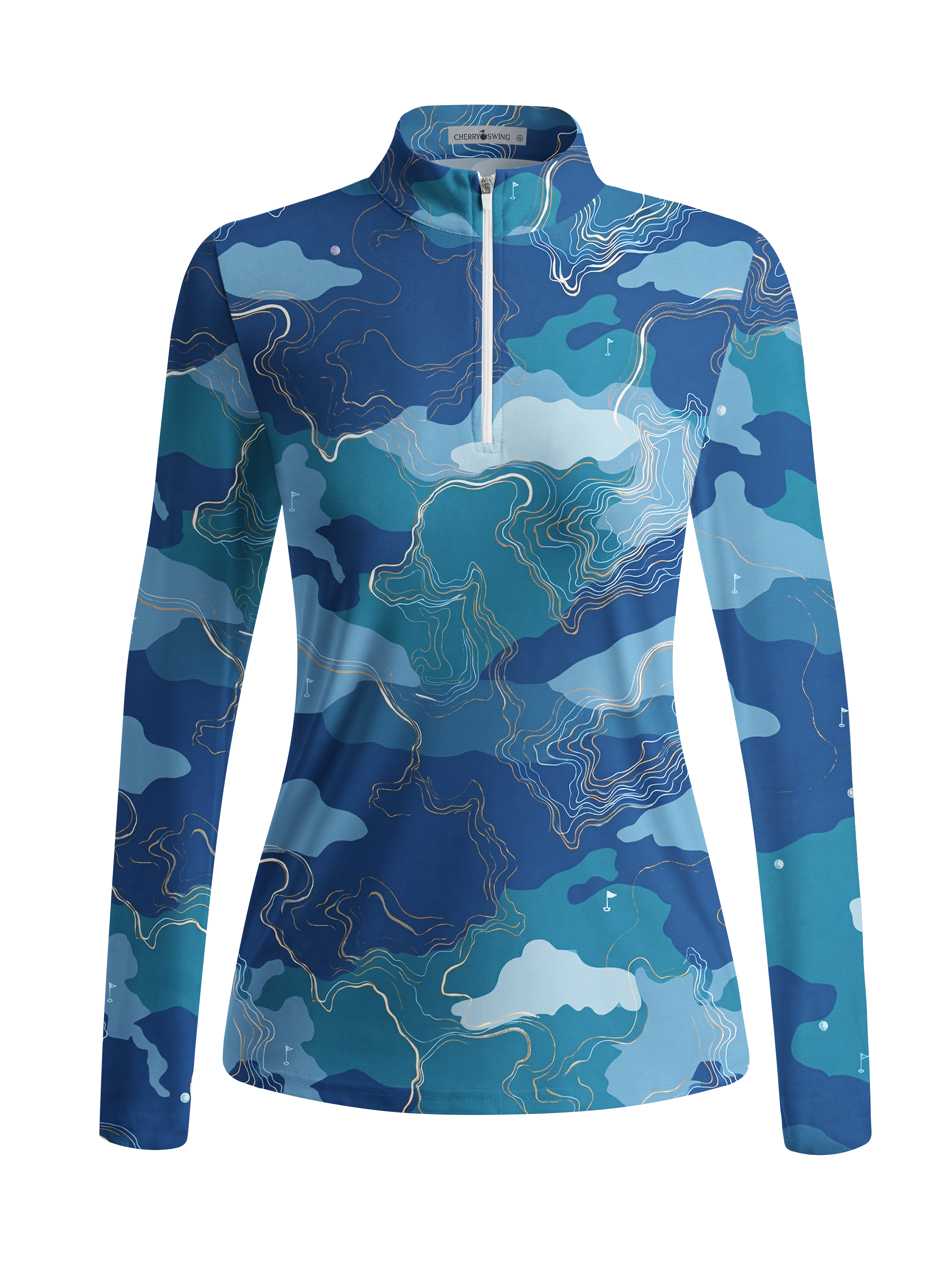 Cherryswing Women's Topographic Contour Print Long Sleeve Golf Shirt