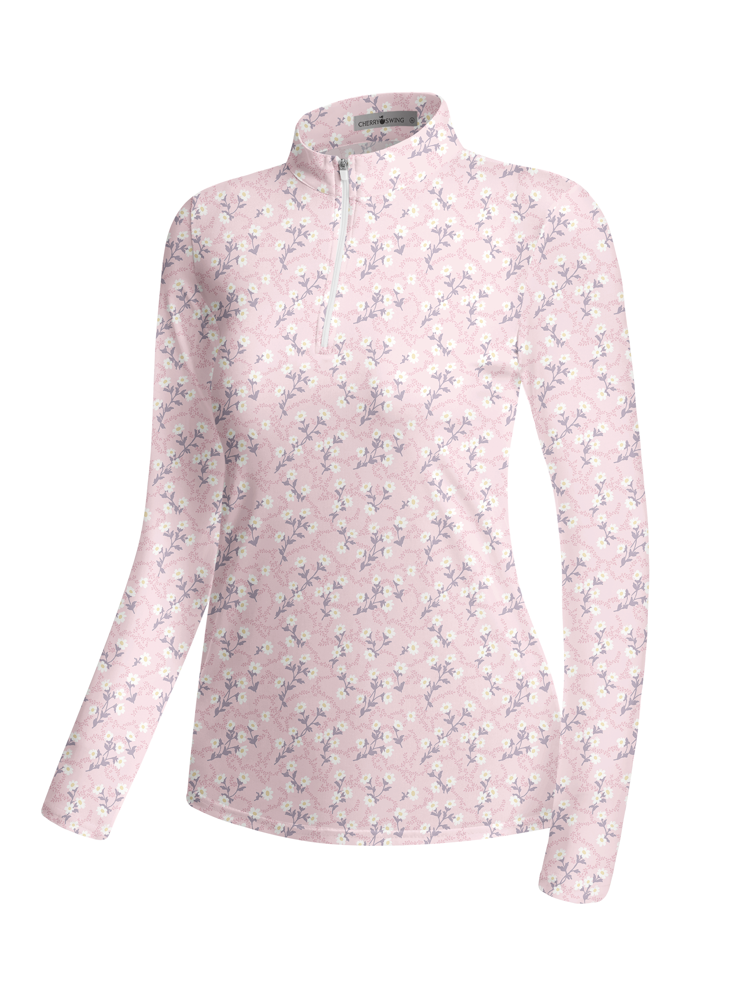 Cherryswing Women's Dainty Floral Sprig Print Long Sleeve Golf Shirt