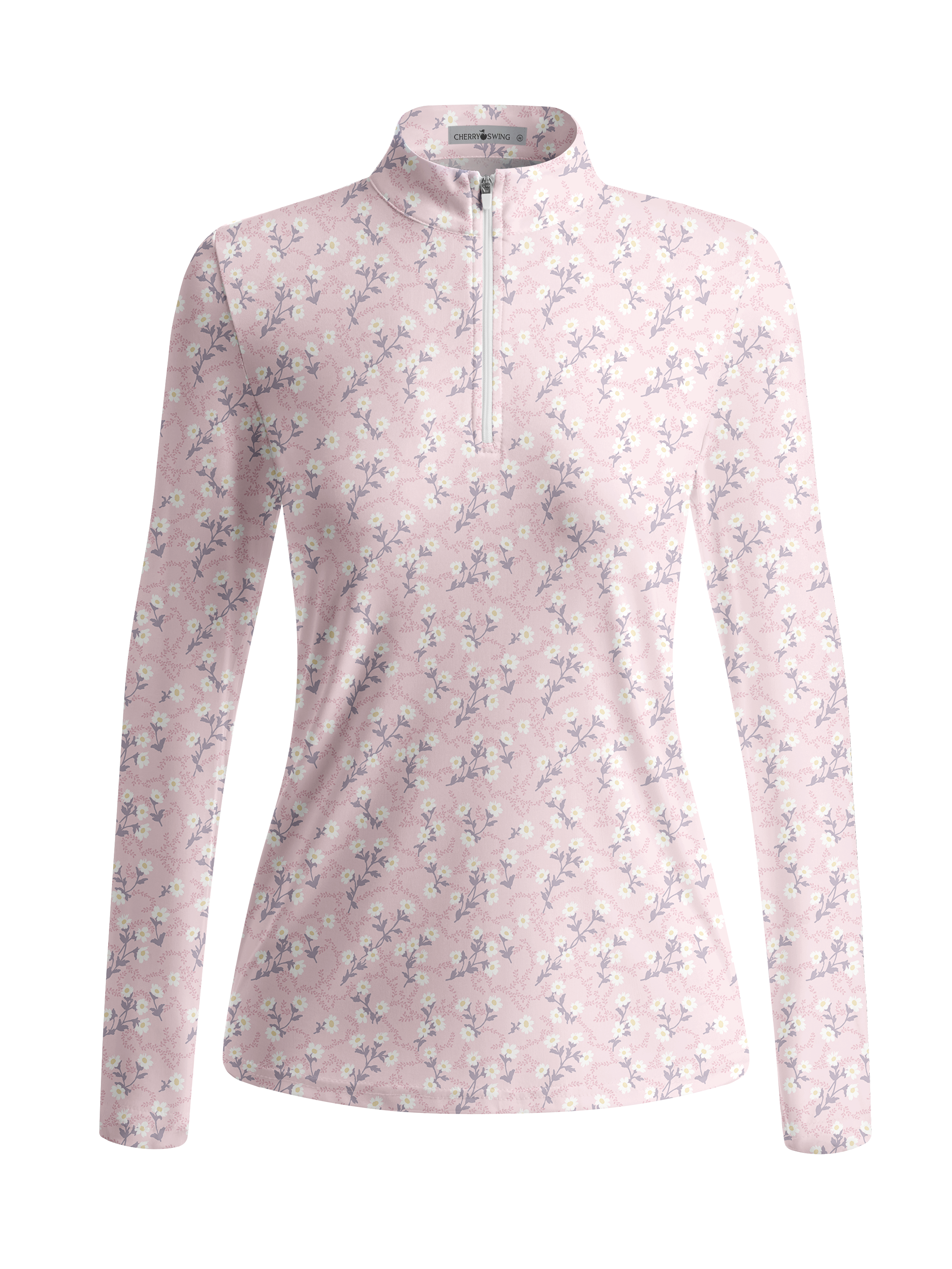 Cherryswing Women's Gradient Color FlowersLong Sleeve Golf Polo