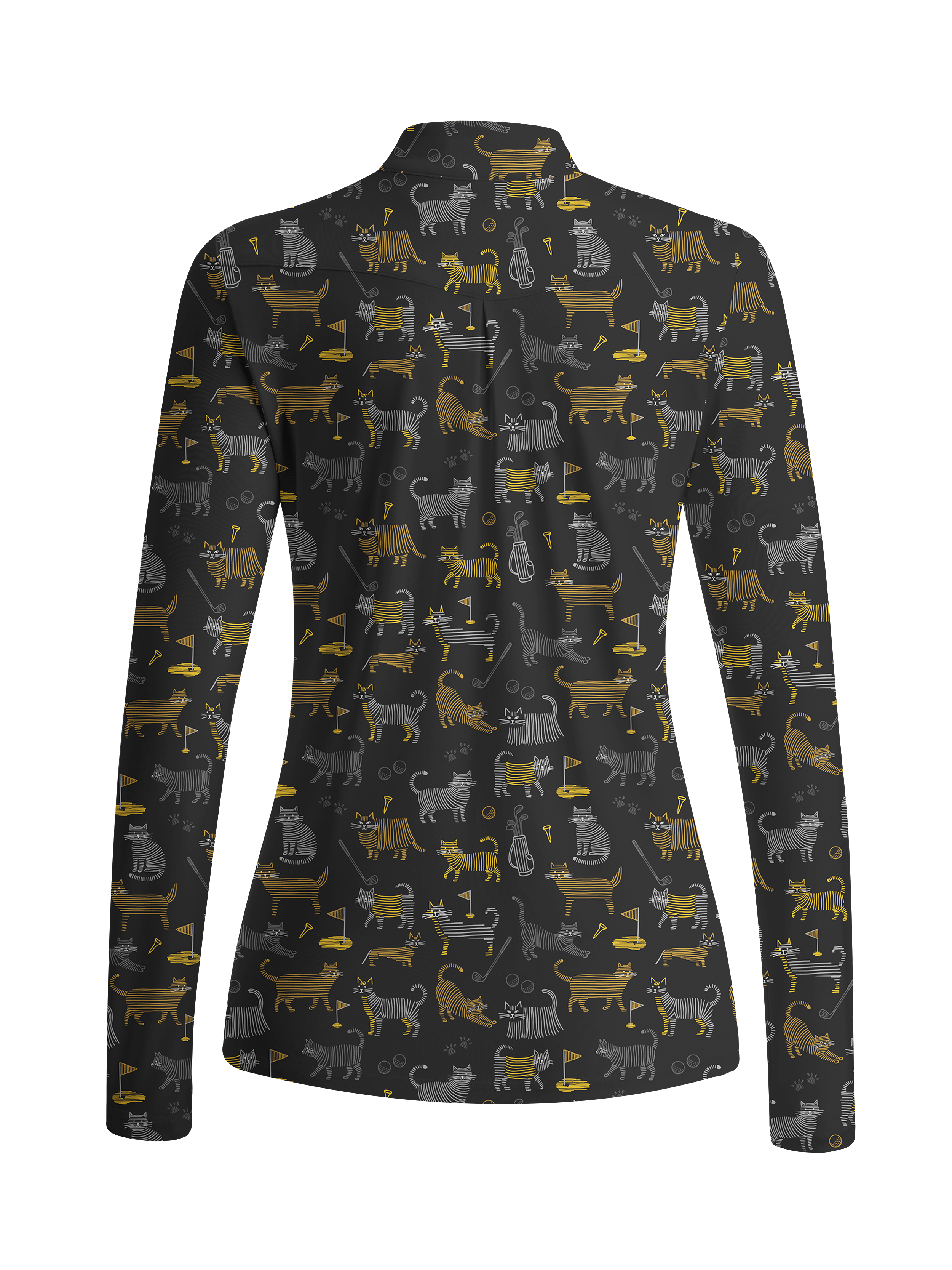 Cherryswing Women's Whimsical Golf Cat Line Art Long Sleeve Golf Shirt