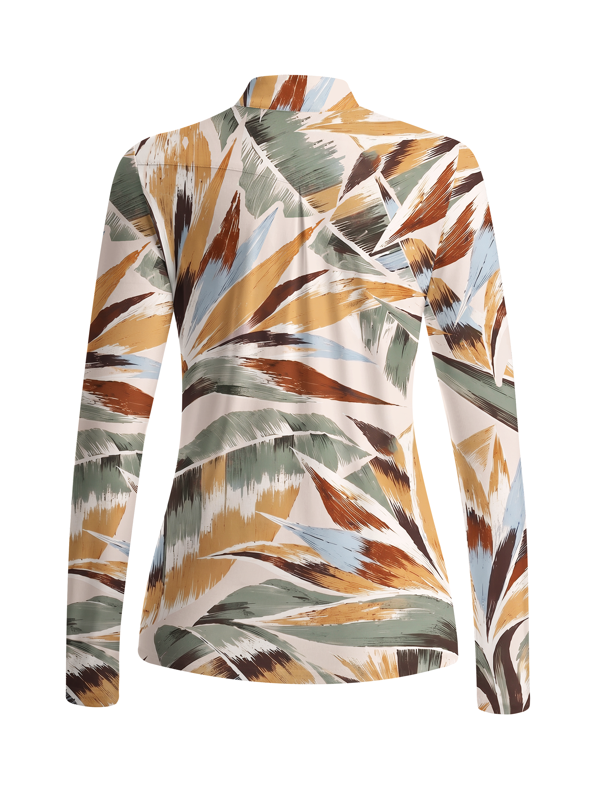 Cherryswing Women's Bold Brushstroke Tropical Leaf Long Sleeve Golf Shirt