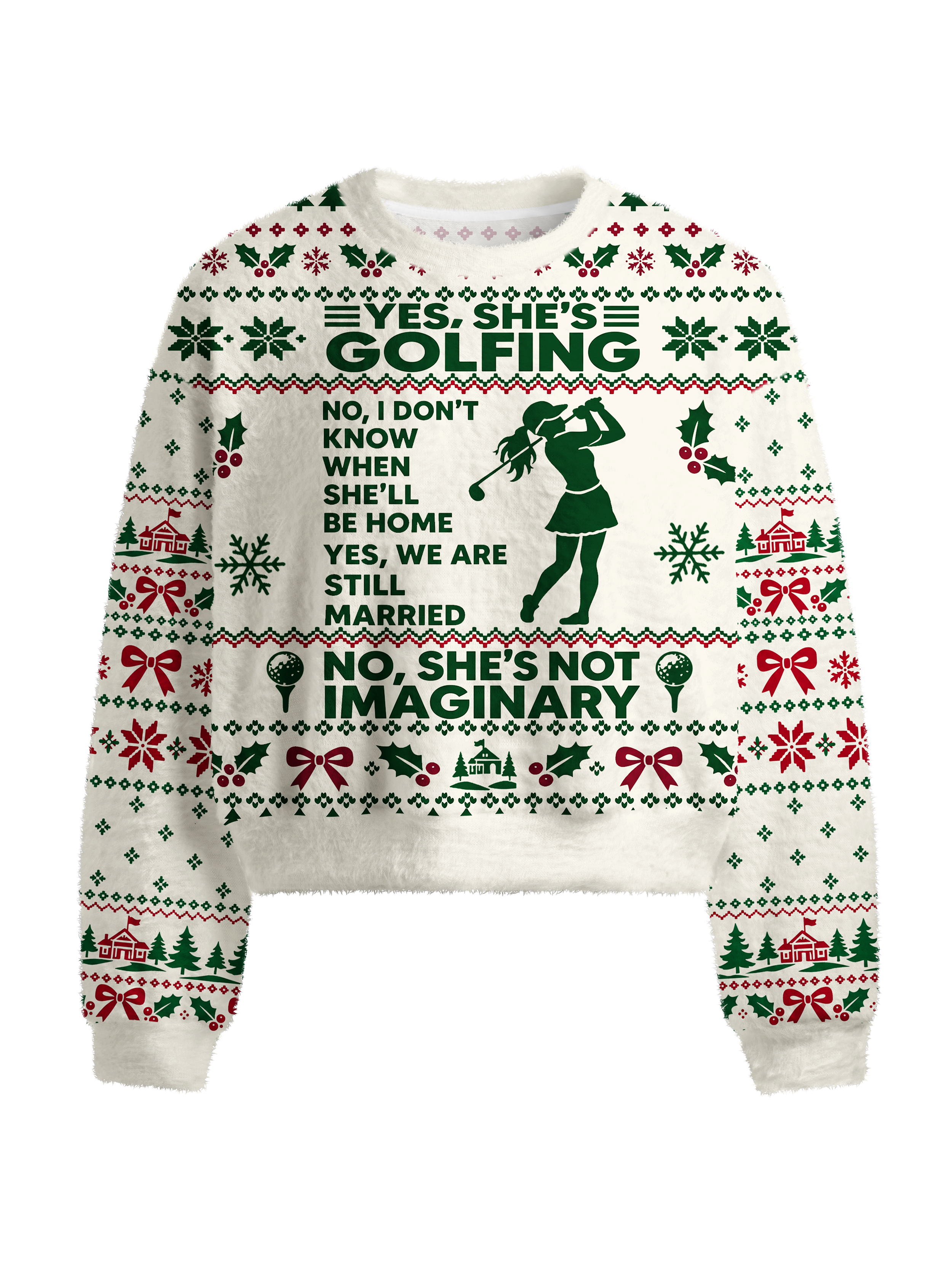 Cherryswing Women's Festive Golf Humor Fuzzy Knit Golf Sweater