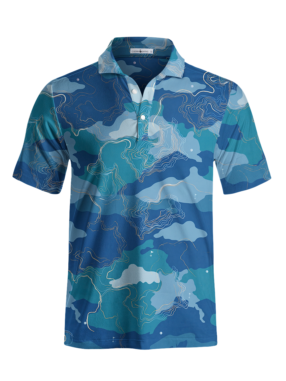 Cherryswing Topographic Contour Print Men's Polo Shirt