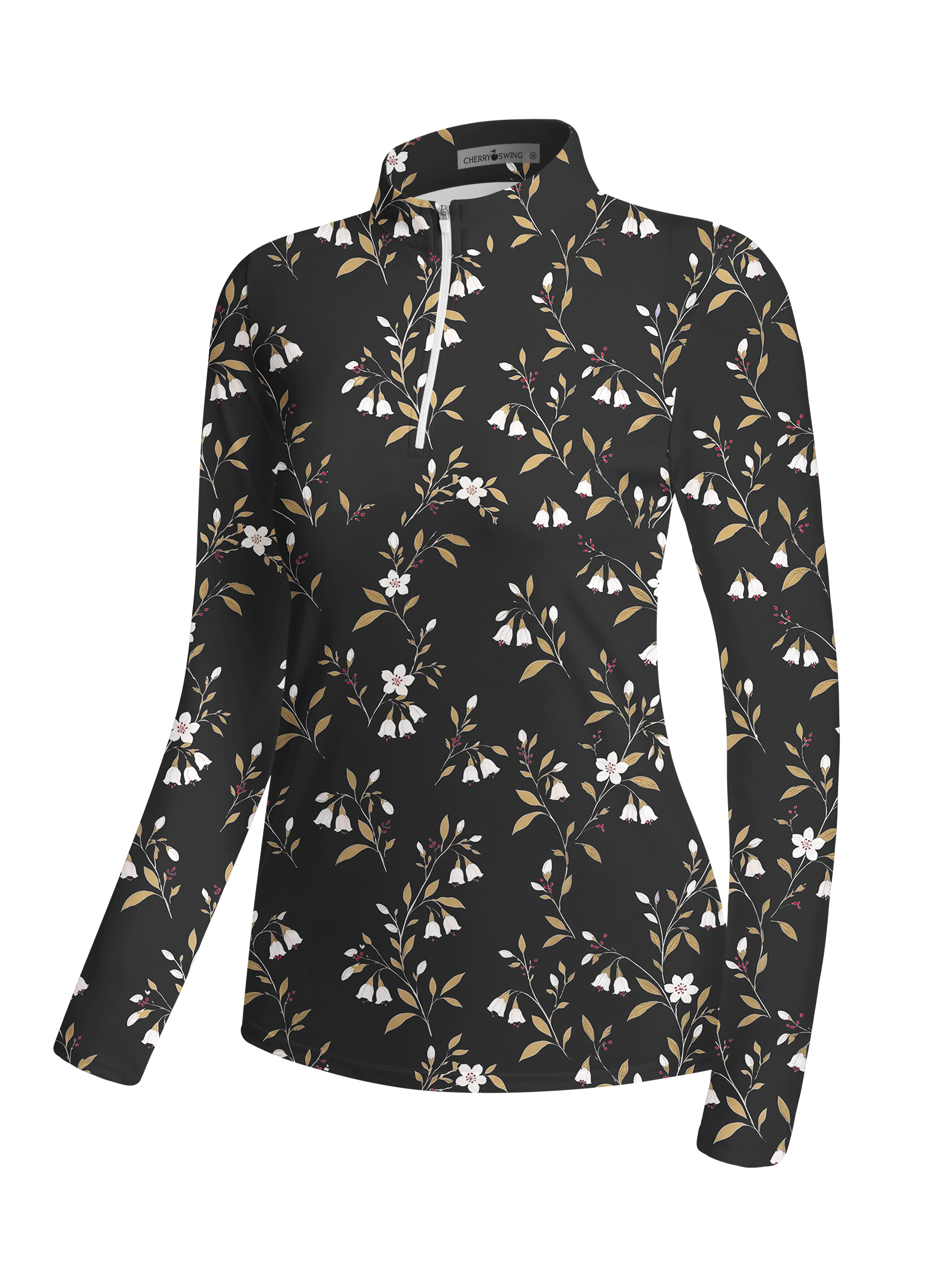 Cherryswing Women's Elegant Cascading Bellflower Long Sleeve Golf Shirt
