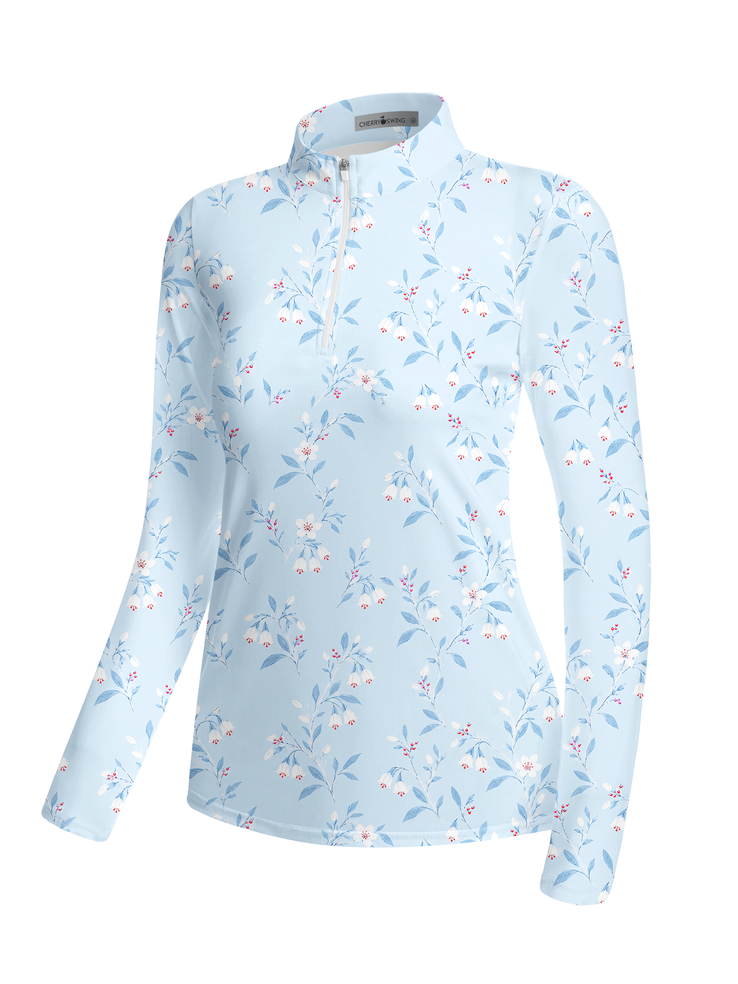 Cherryswing Women's Elegant Cascading Bellflower Long Sleeve Golf Shirt