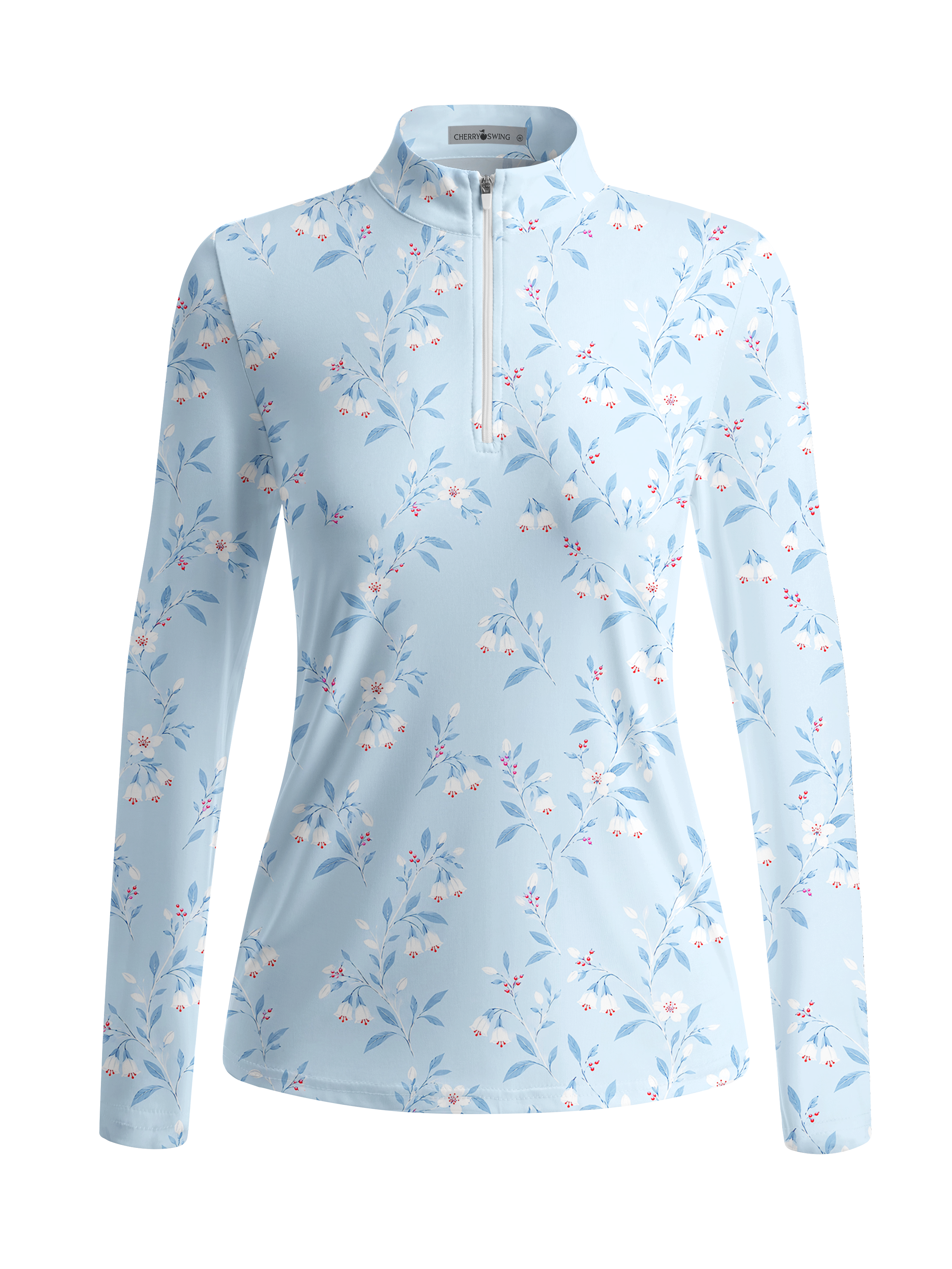 Cherryswing Women's Elegant Cascading Bellflower Long Sleeve Golf Shirt