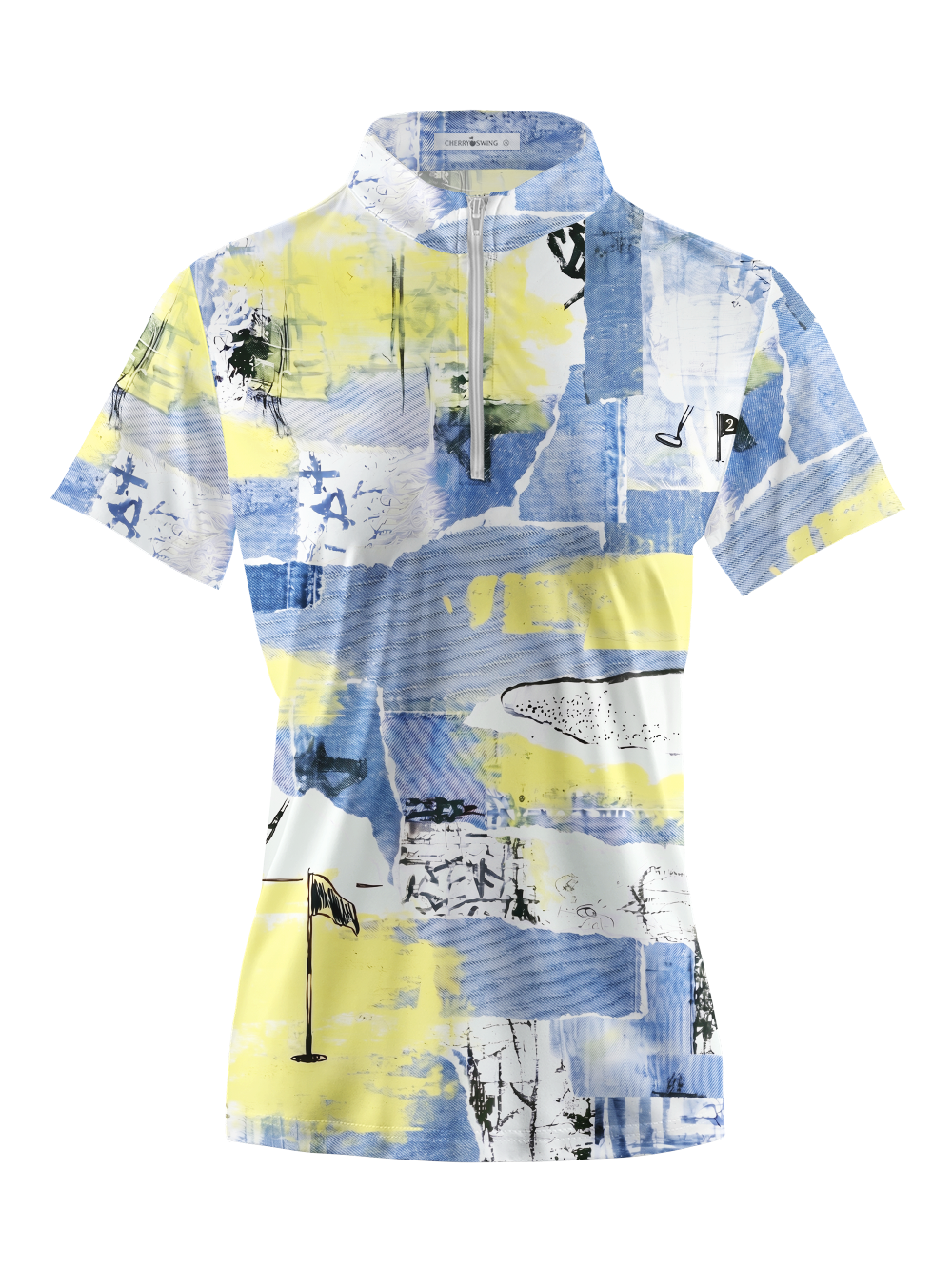 Cherryswing Women's Abstract Course Collage Short Sleeve Golf Shirt
