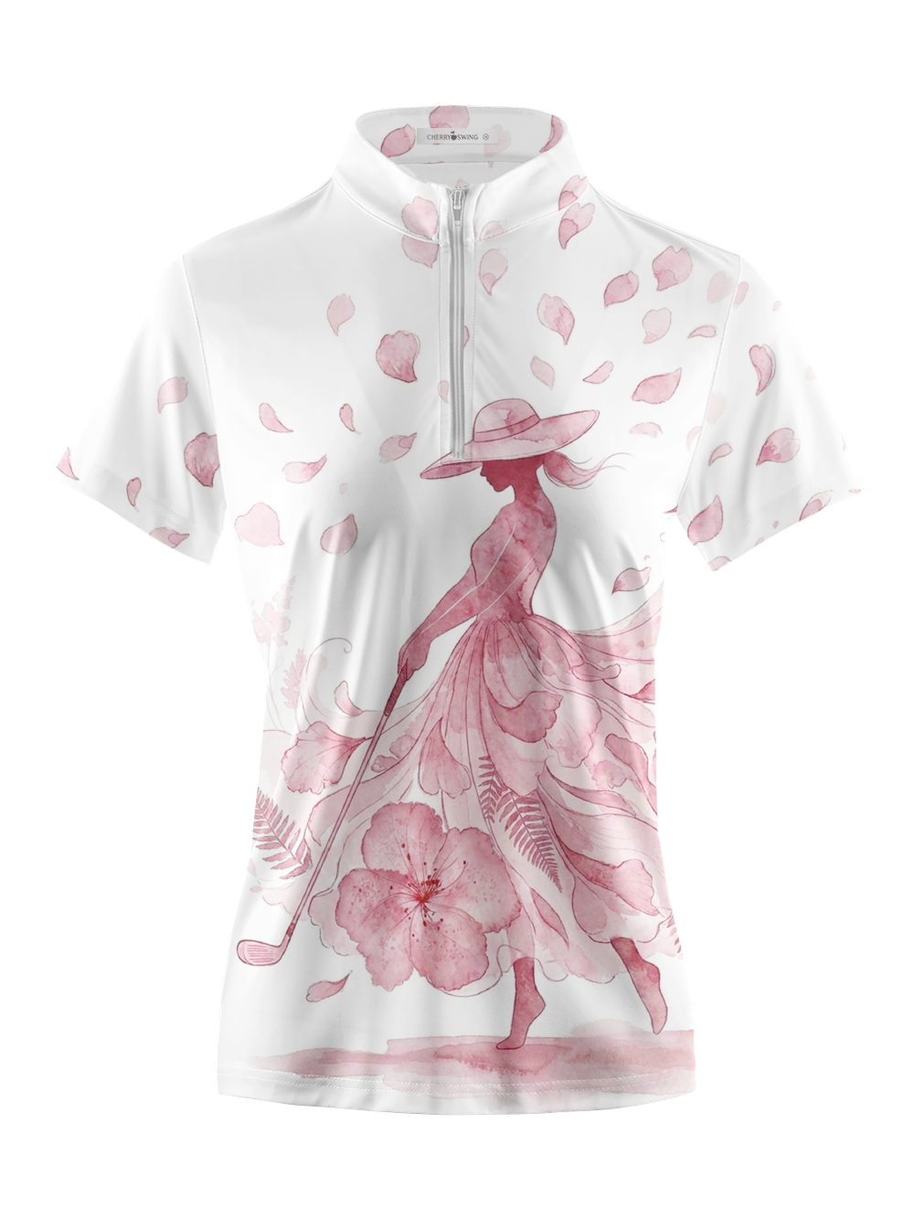 Cherryswing Women's Watercolor Petal Silhouette Short Sleeve Golf Shirt