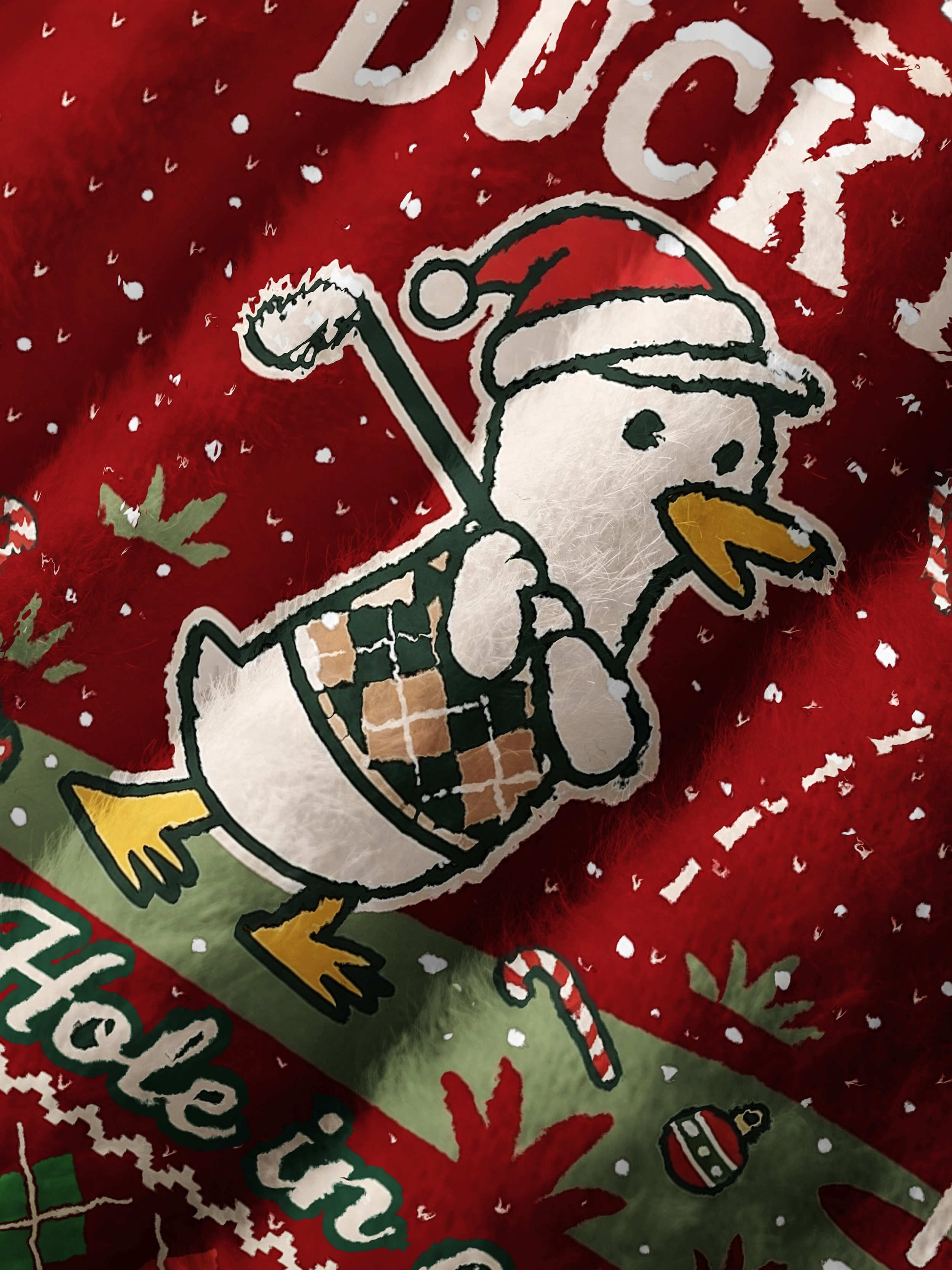 Cherryswing Women's Festive Duck Graphic Fuzzy Knit Golf Sweater