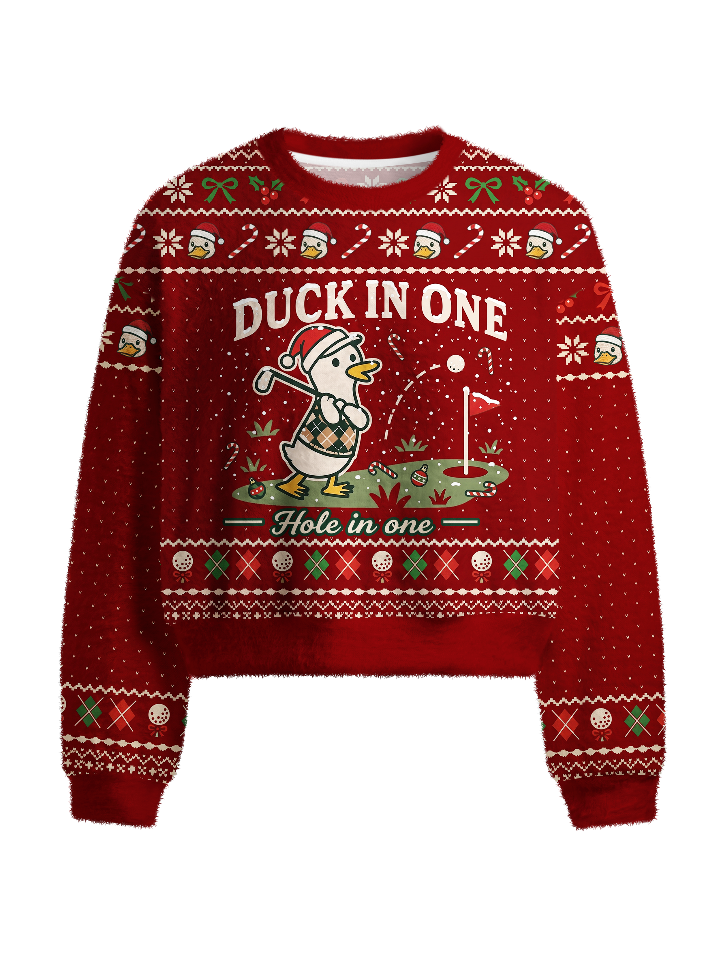 Cherryswing Women's Festive Duck Graphic Fuzzy Knit Golf Sweater