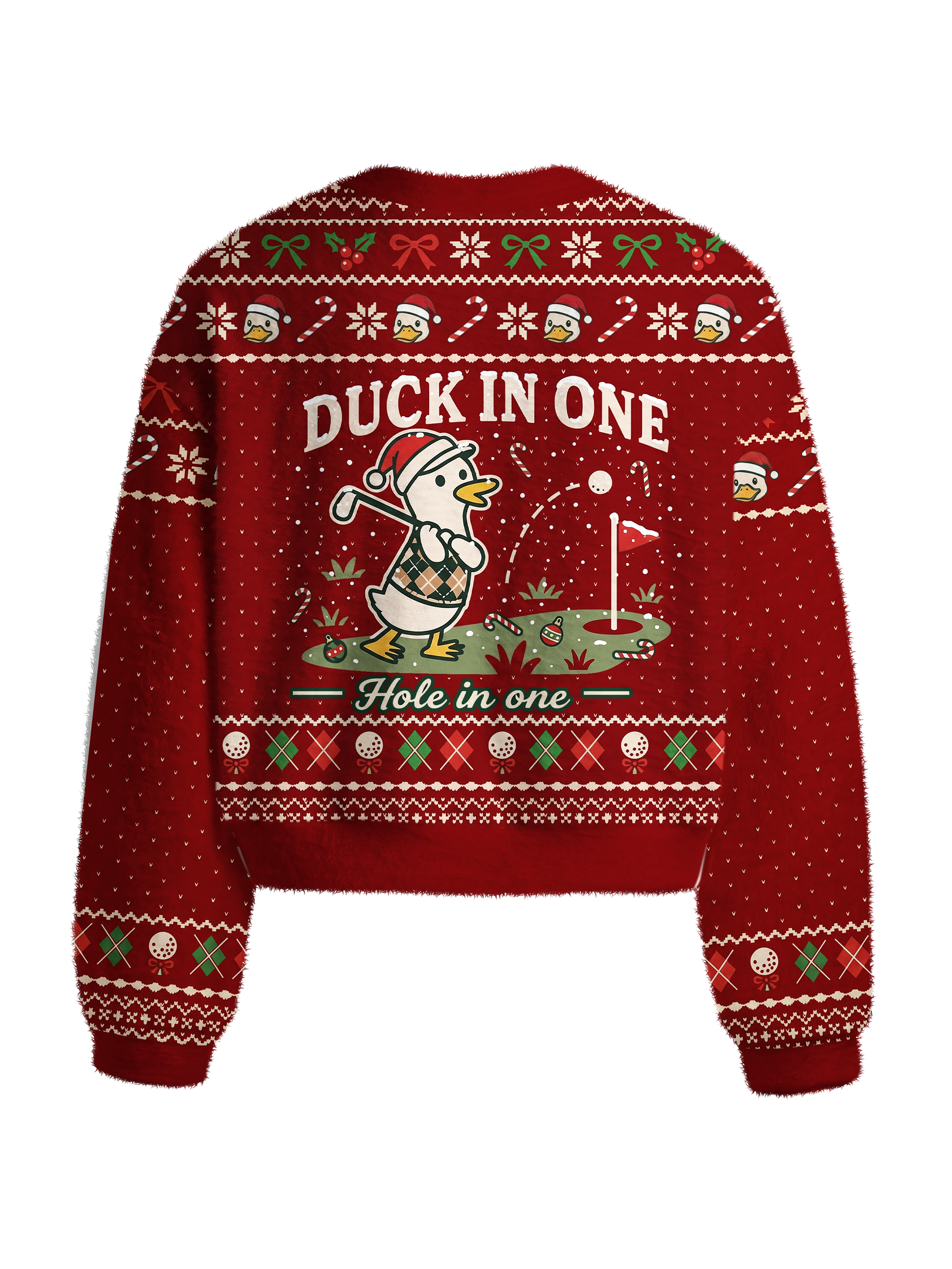 Cherryswing Women's Festive Duck Graphic Fuzzy Knit Golf Sweater