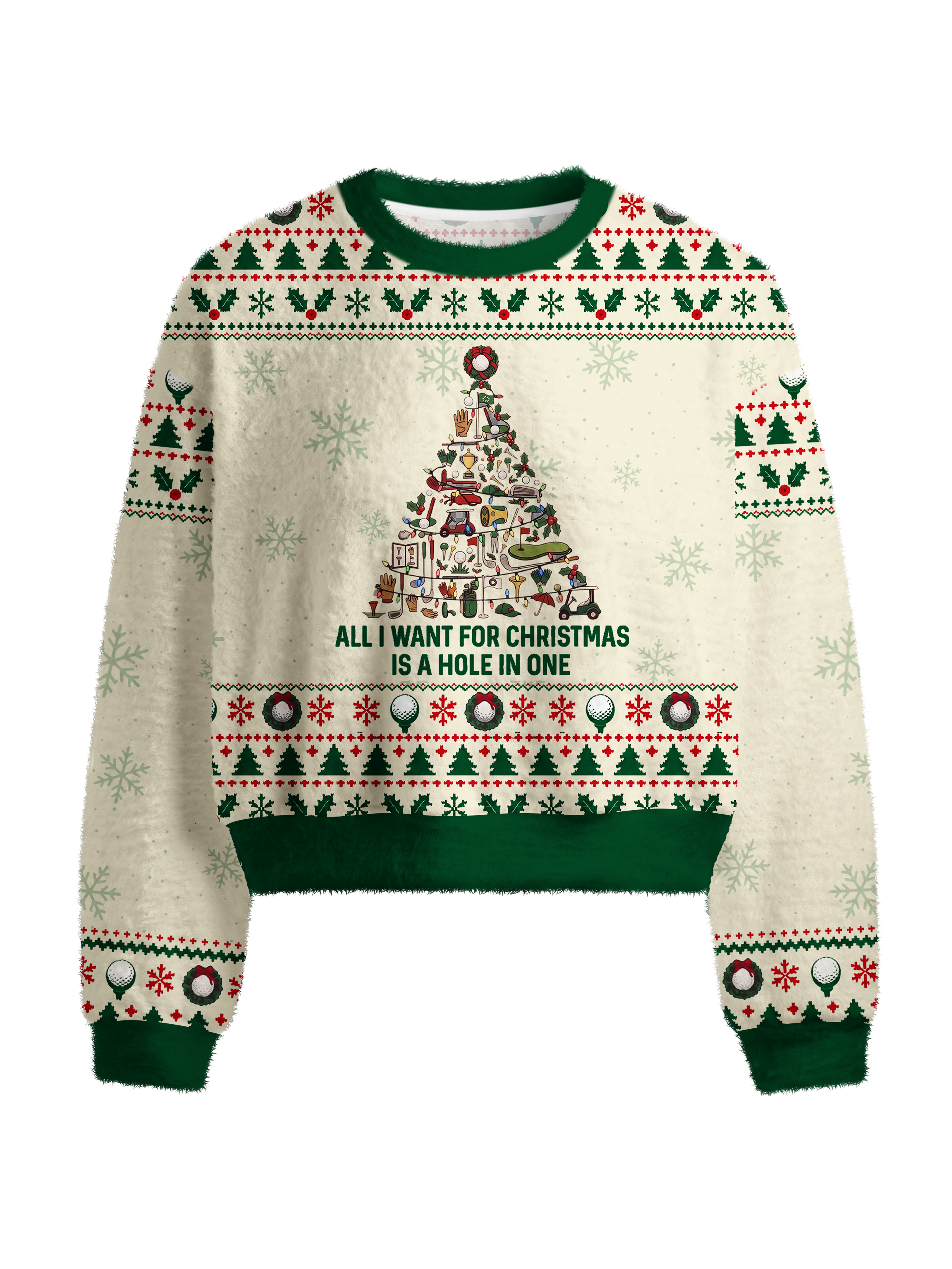 Cherryswing Women's Festive Golf Tree Fuzzy Knit Sweater