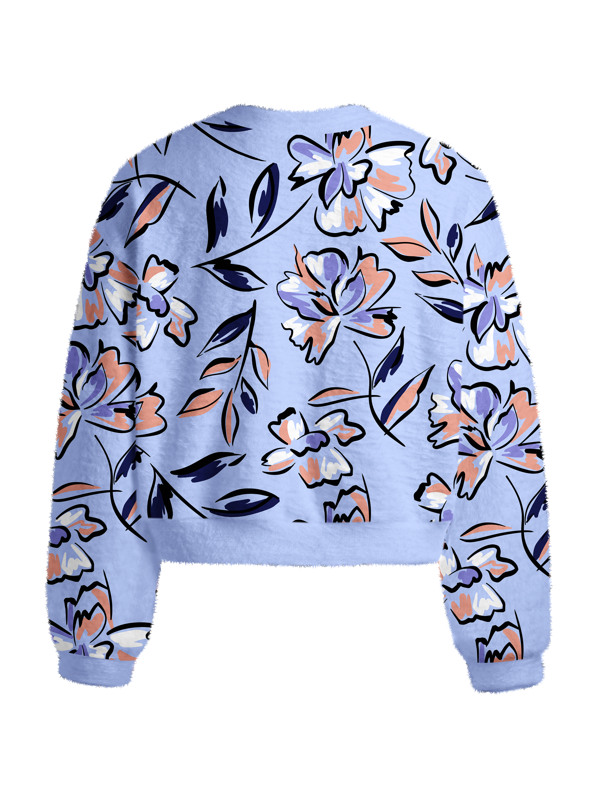 Cherryswing Women's Lilac Floral Fuzzy Knit Sweater