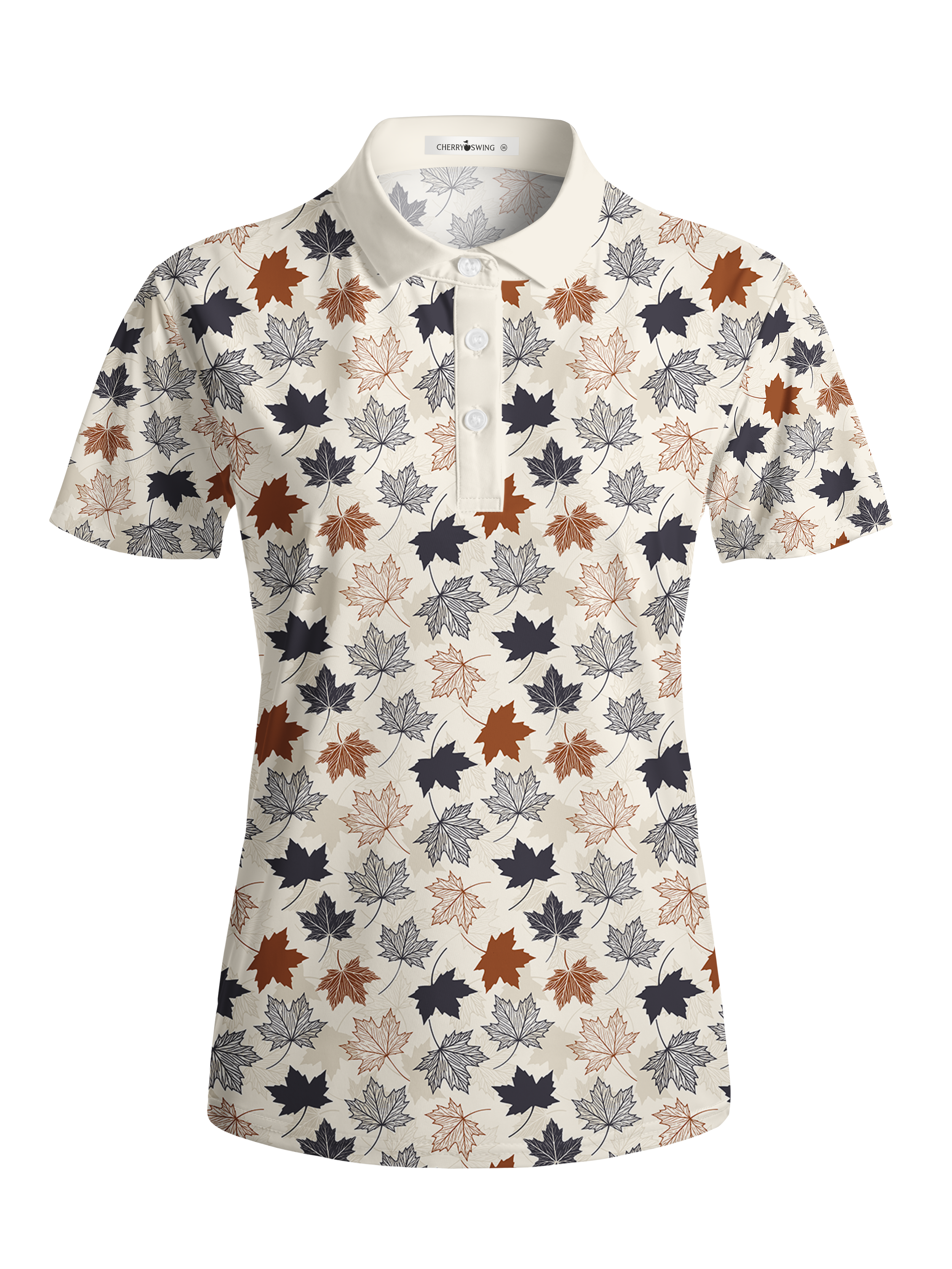 Cherryswing Women's Autumn Maple Leaf Short Sleeve Golf Shirt