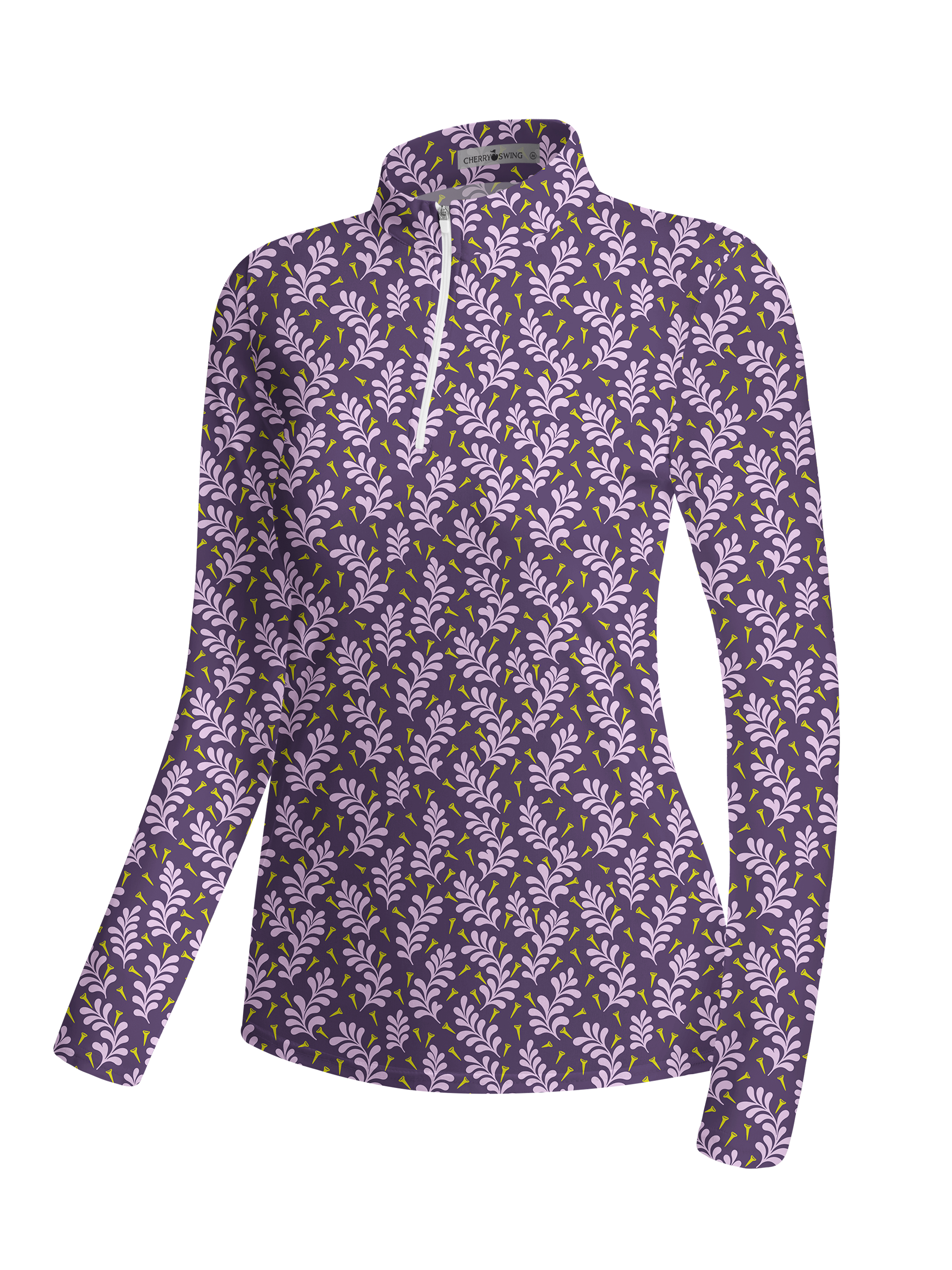 Cherryswing Women's Whimsical Tee and Leaf Pattern Long Sleeve Golf Shirt