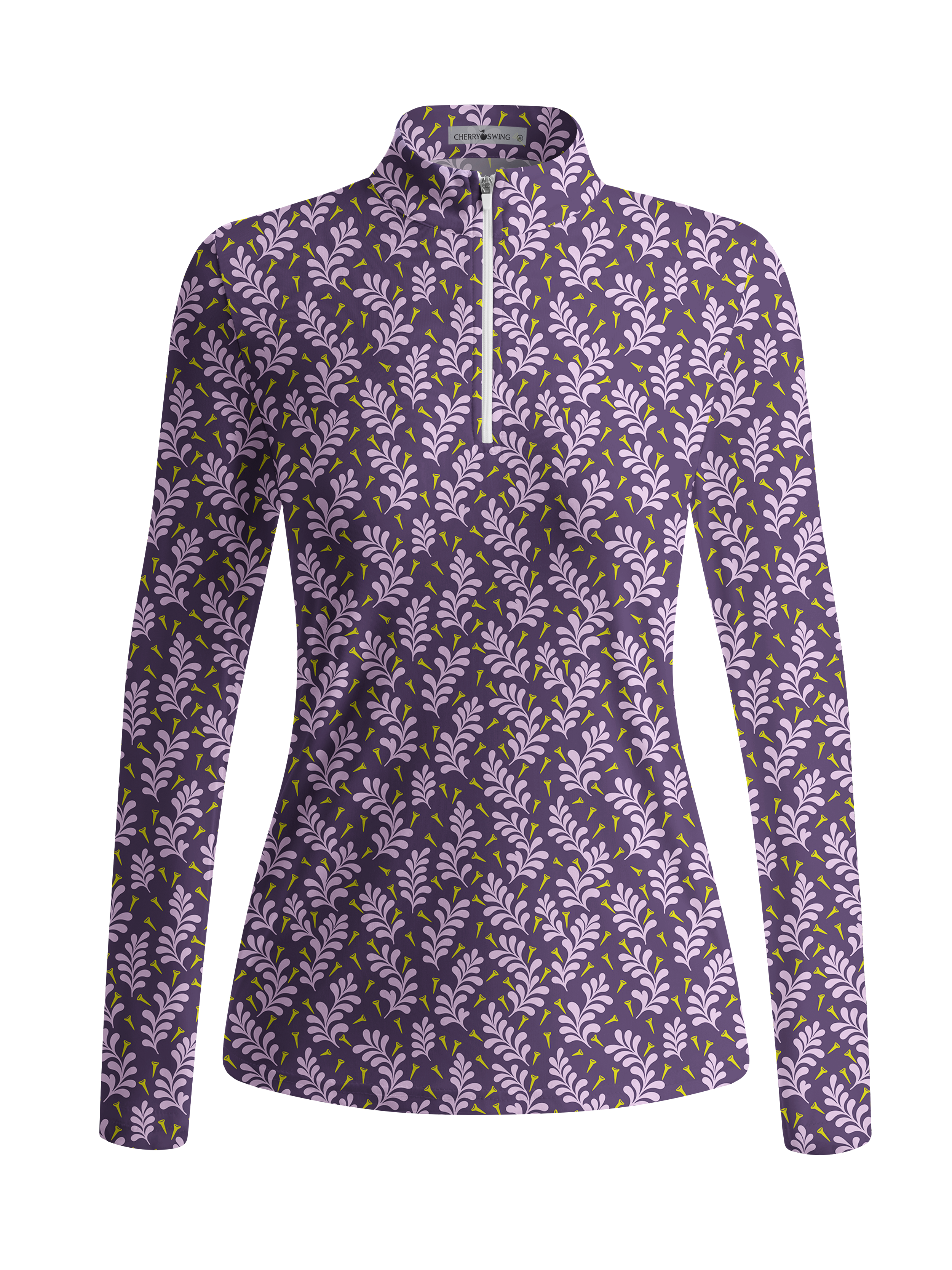 Cherryswing Women's Whimsical Tee and Leaf Pattern Long Sleeve Golf Shirt