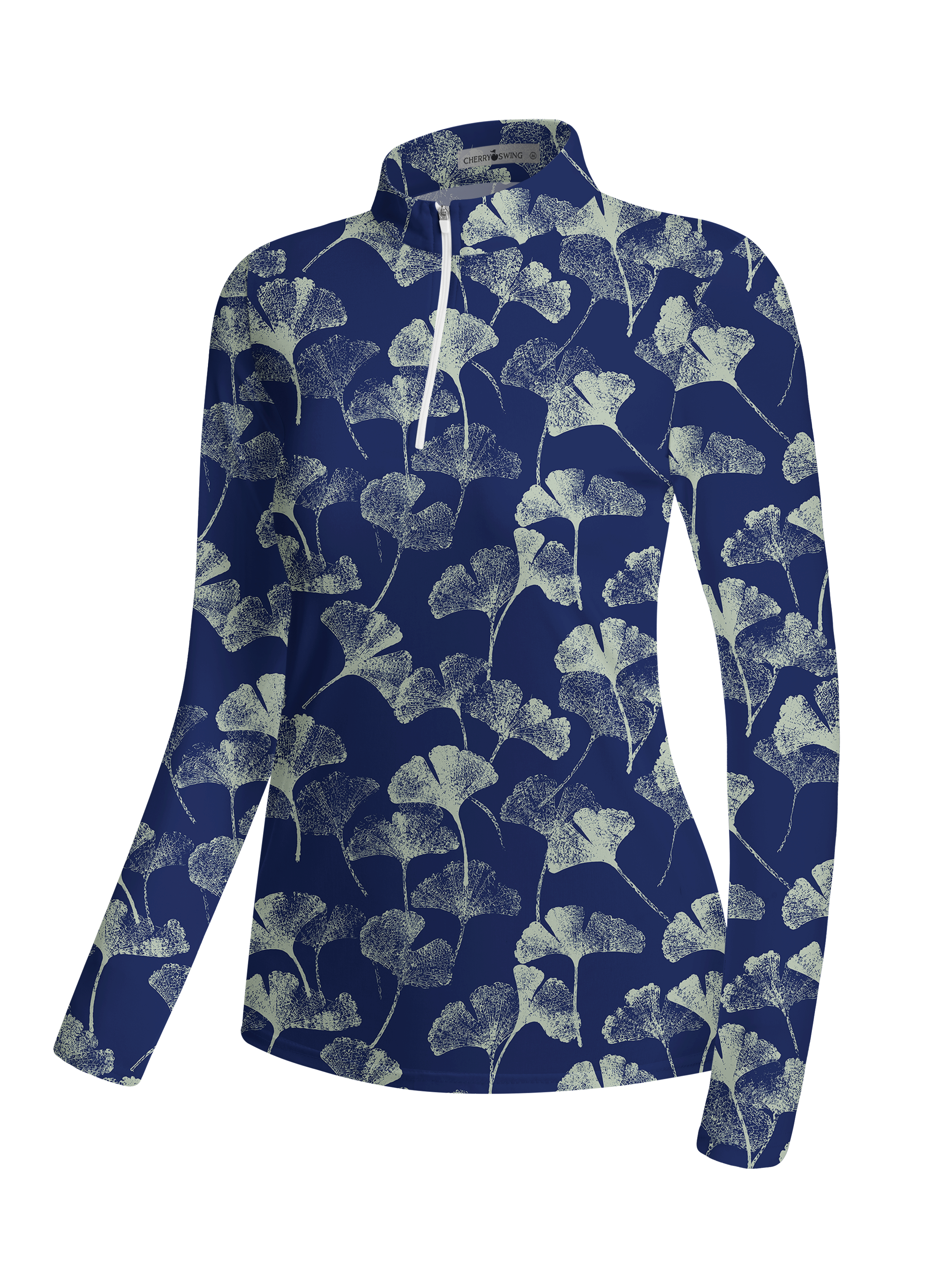 Cherryswing Women's Elegant Ginkgo Leaf Long Sleeve Golf Shirt