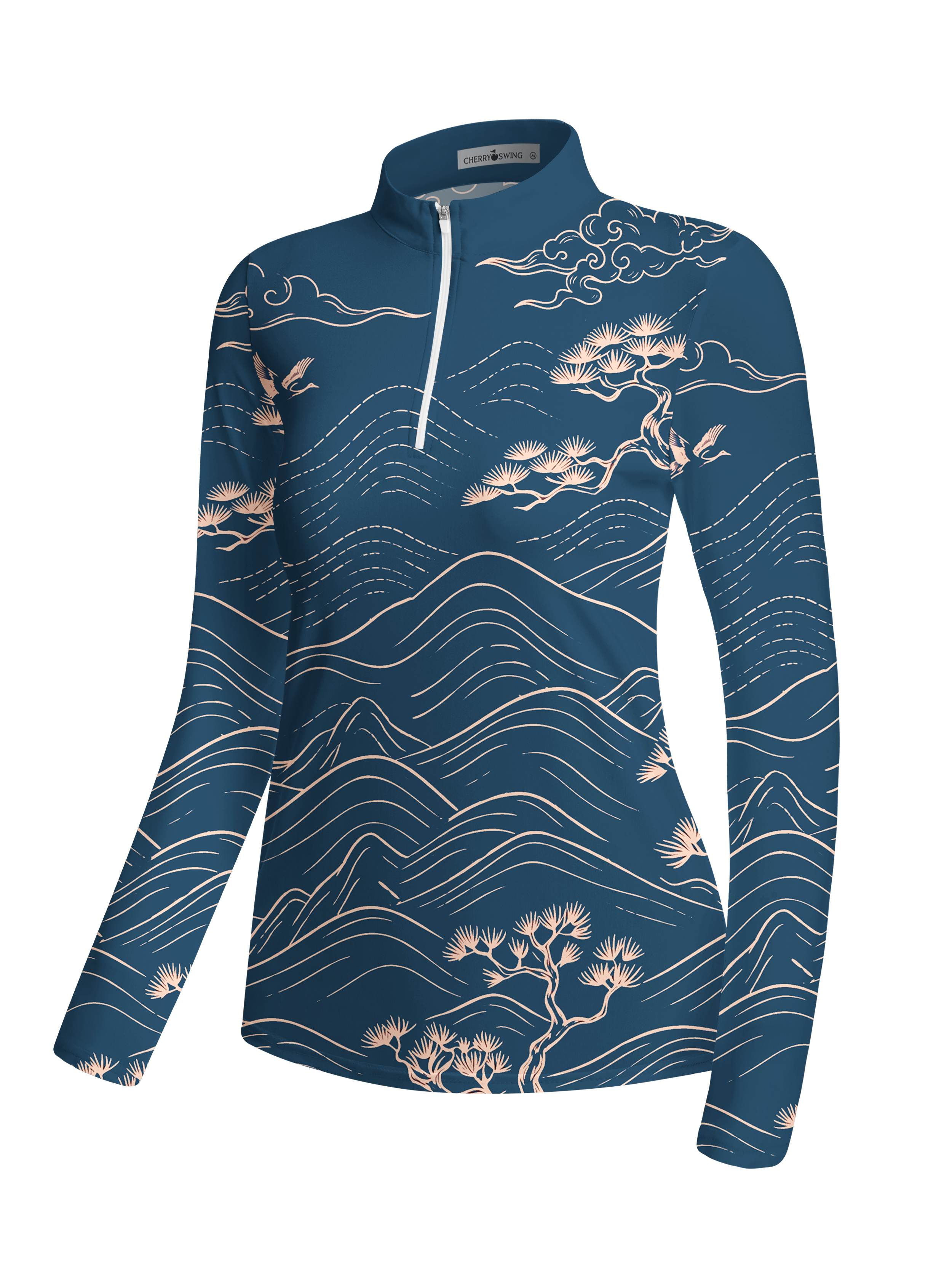Cherryswing Women's Oriental Landscape Long Sleeve Golf Shirt