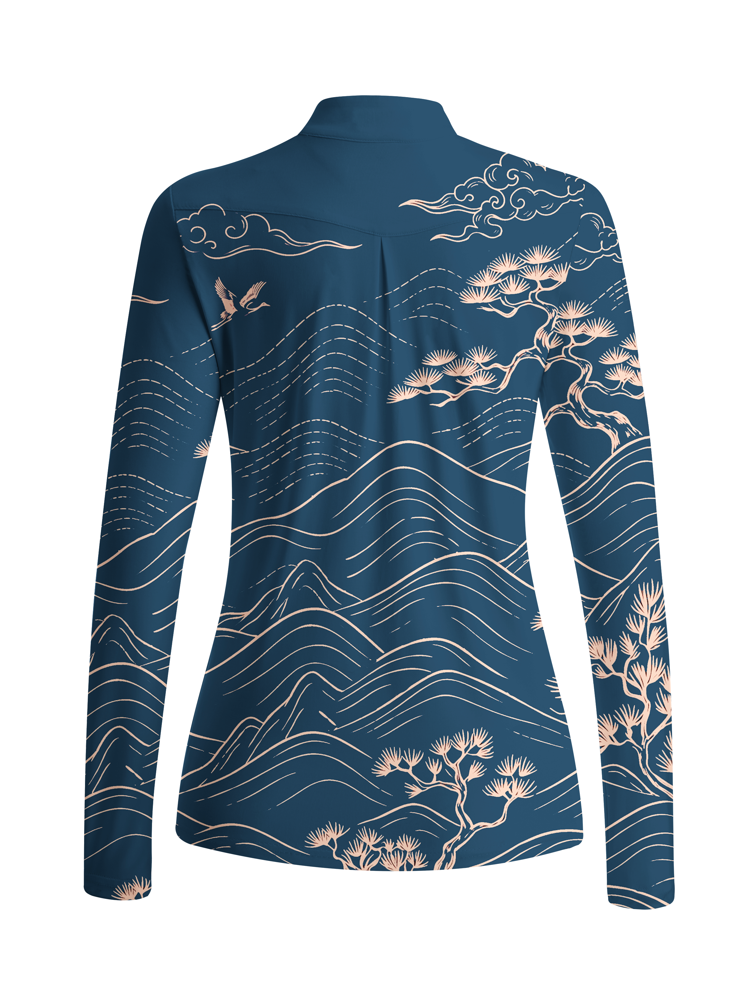 Cherryswing Women's Oriental Landscape Long Sleeve Golf Shirt