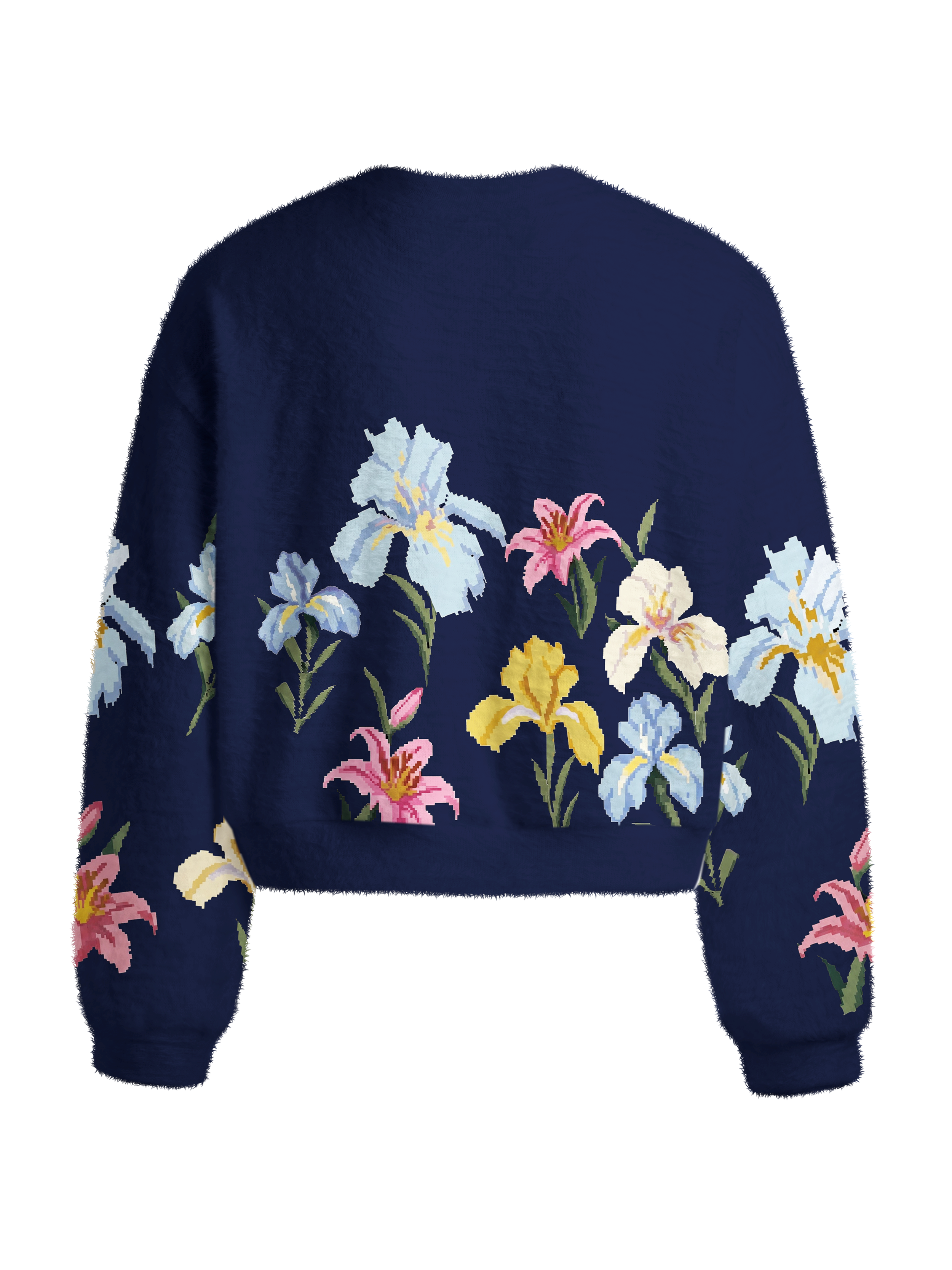 Cherryswing Women's Colorful Iris Floral Fuzzy Knit Sweater