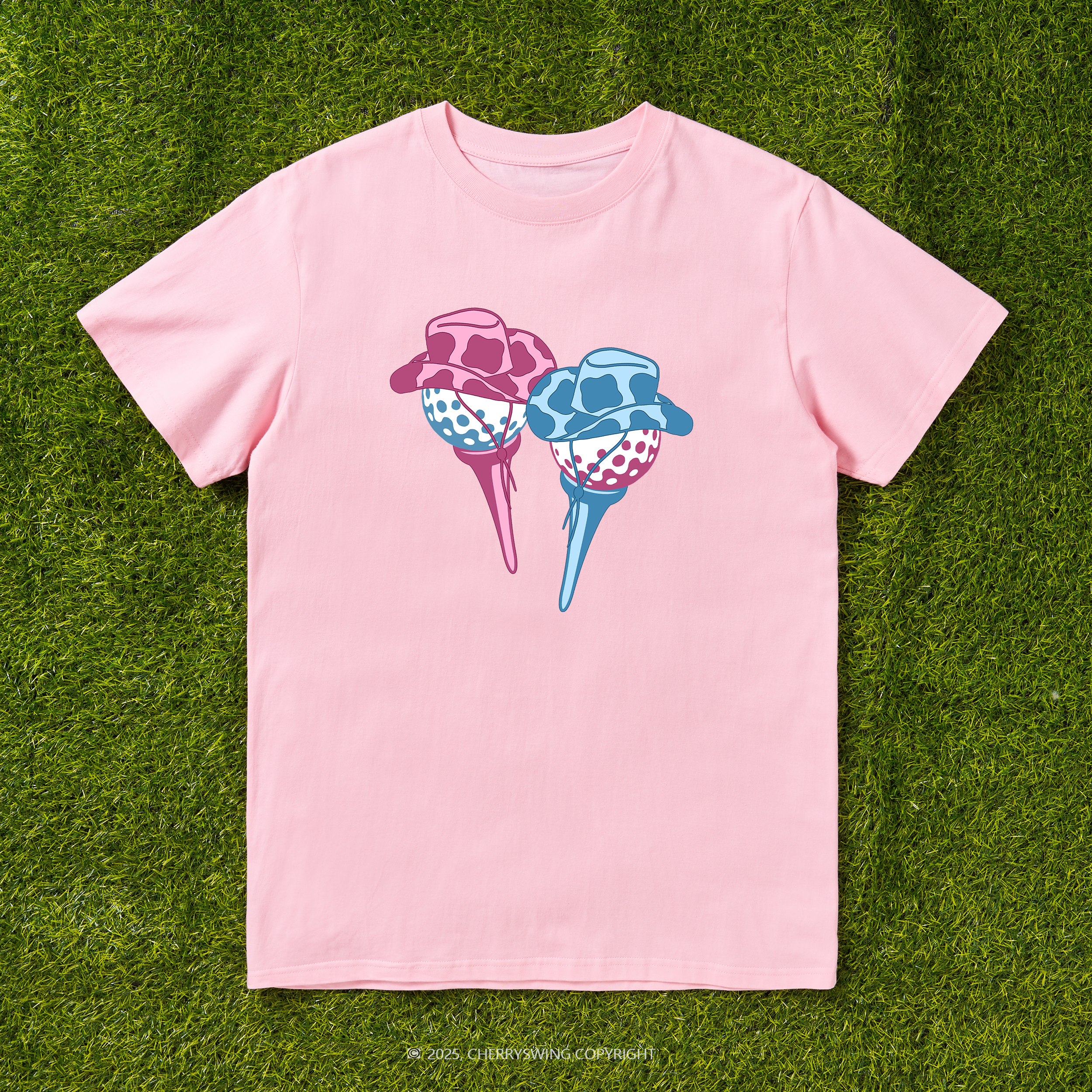 Cherryswing Ball and Club Hat Couple Pattern White T-Shirt