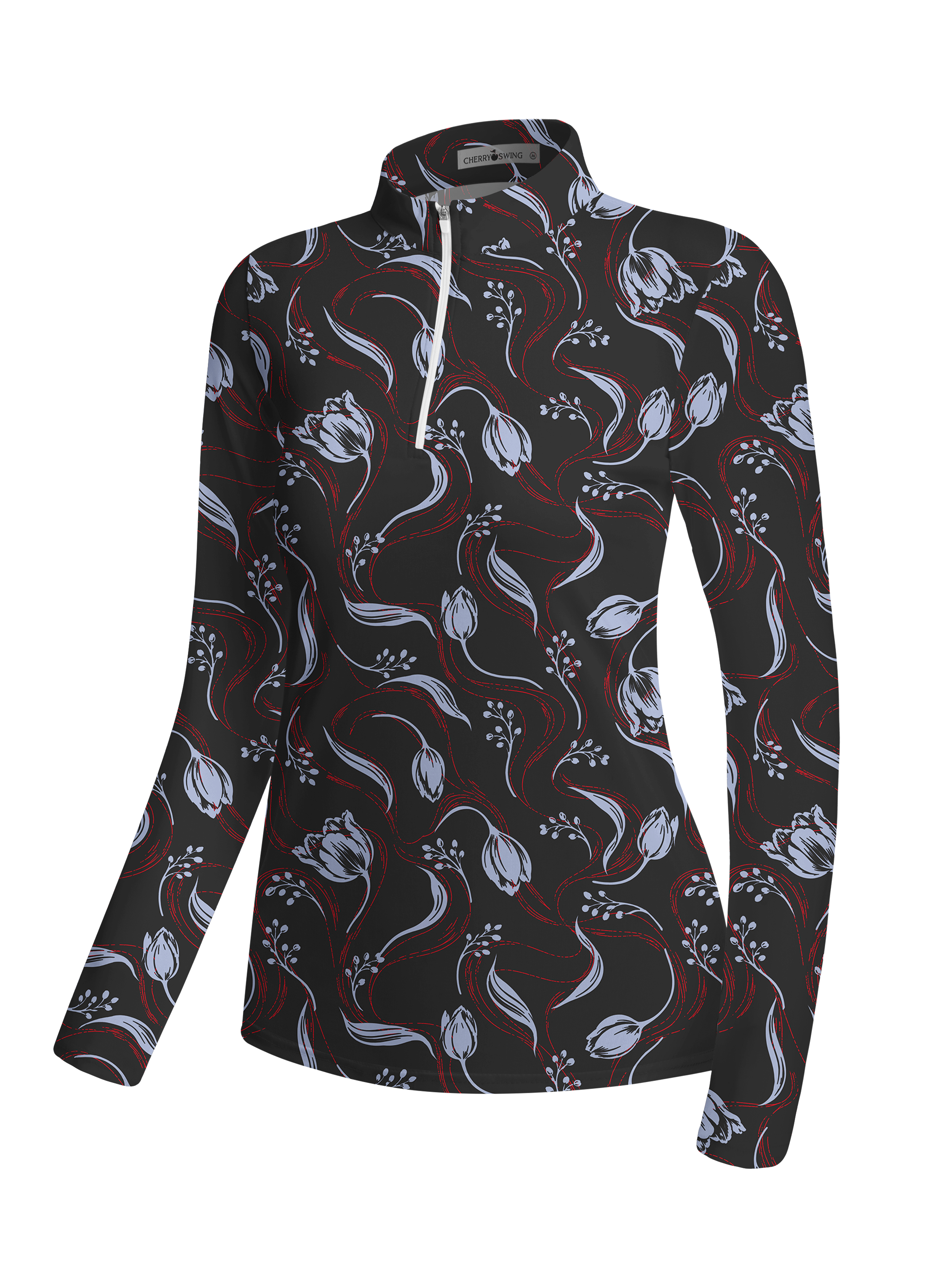 Cherryswing Women's Art Nouveau Tulip Long Sleeve Golf Shirt