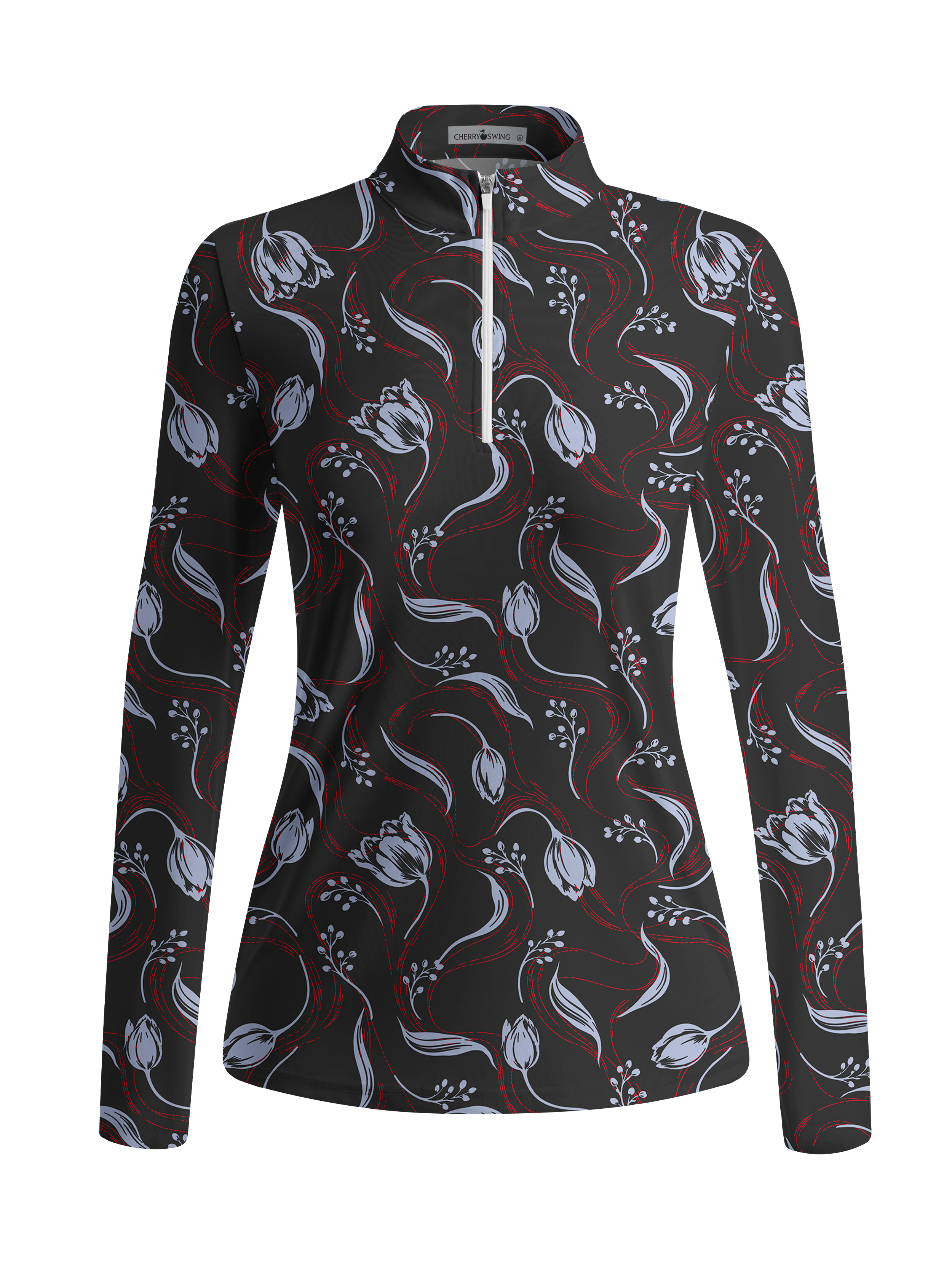 Cherryswing Women's Art Nouveau Tulip Long Sleeve Golf Shirt