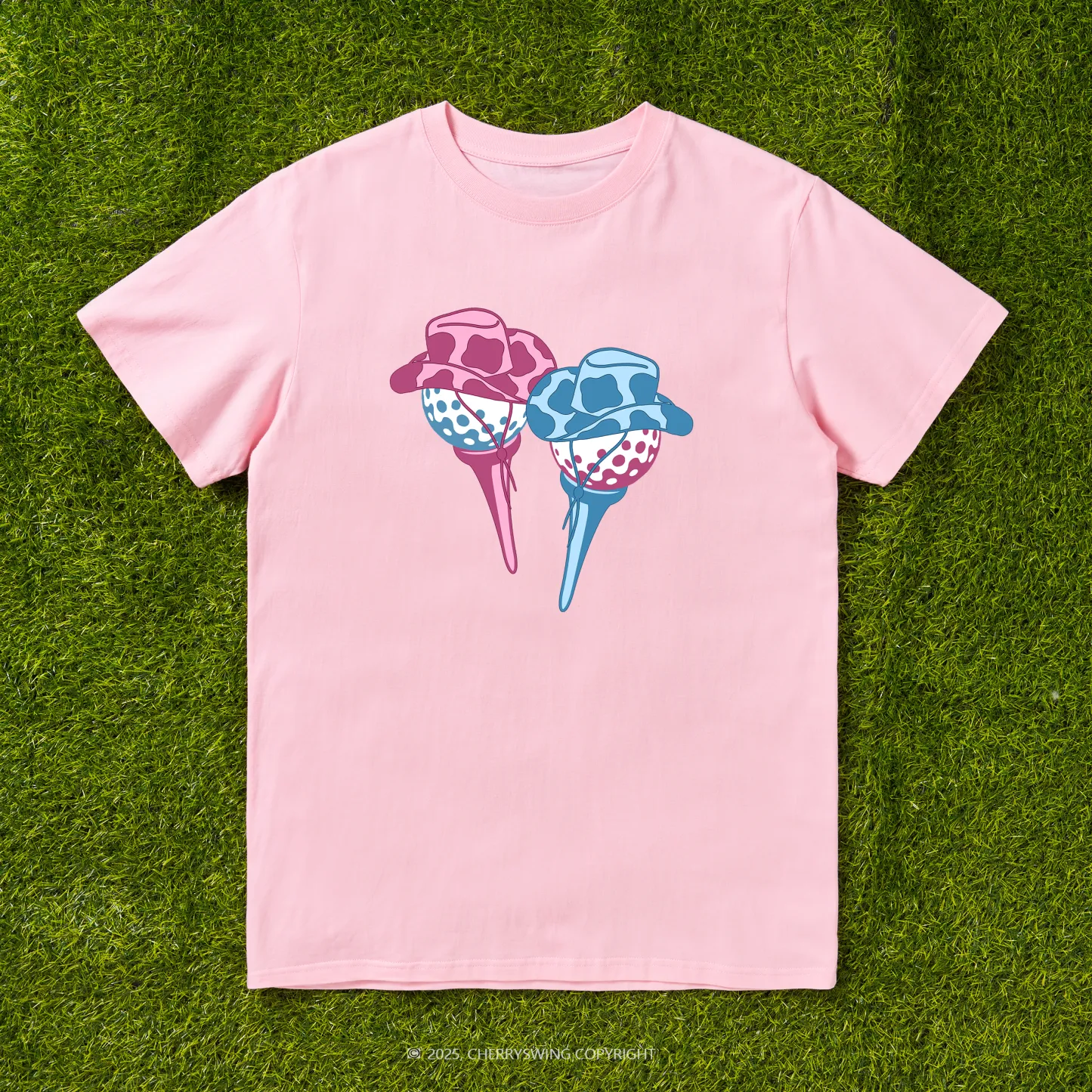 Cherryswing Ball and Club Hat Couple Pattern White T-Shirt