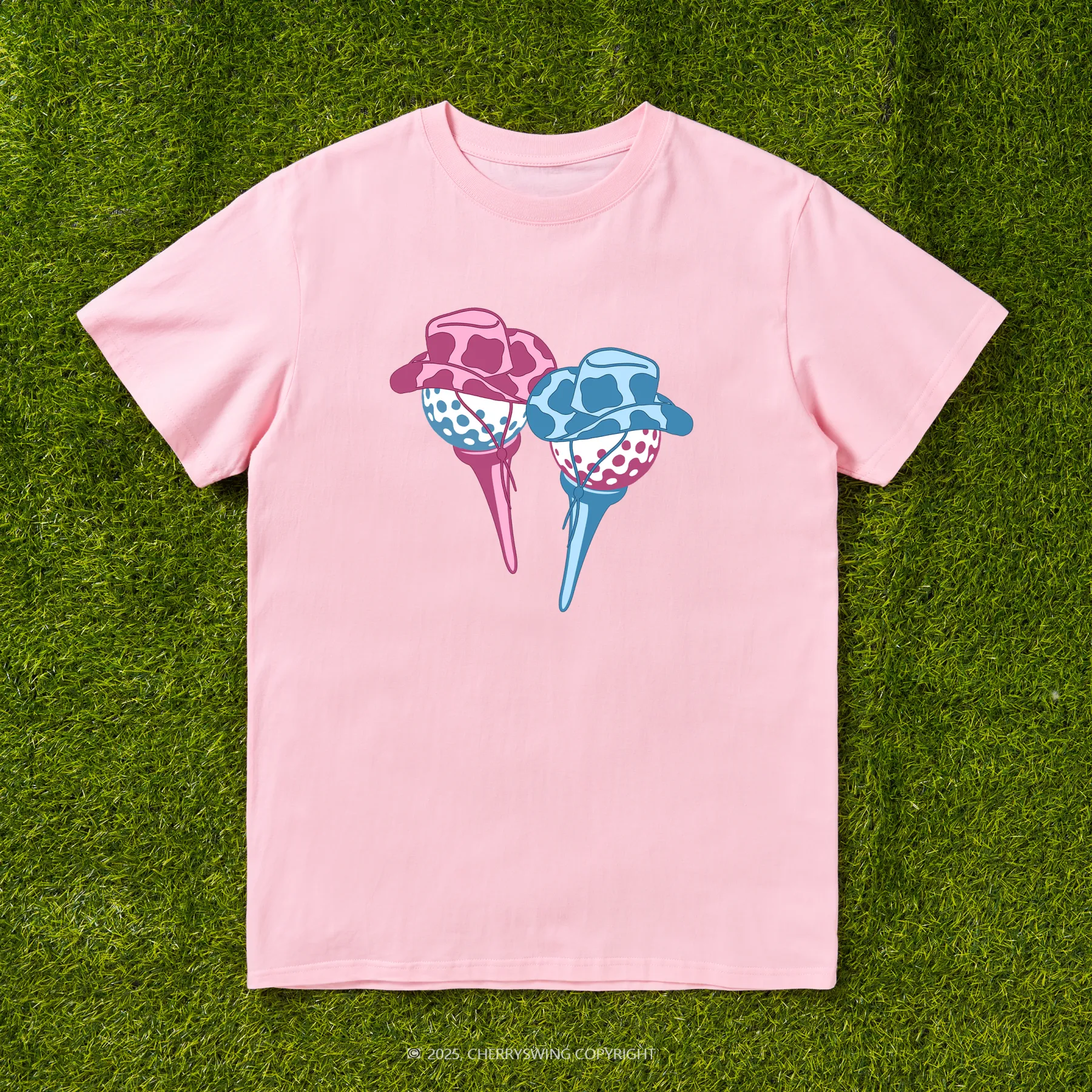 Cherryswing Ball and Club Hat Couple Pattern White T-Shirt
