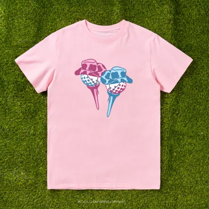 Cherryswing Ball and Club Hat Couple Pattern White T-Shirt