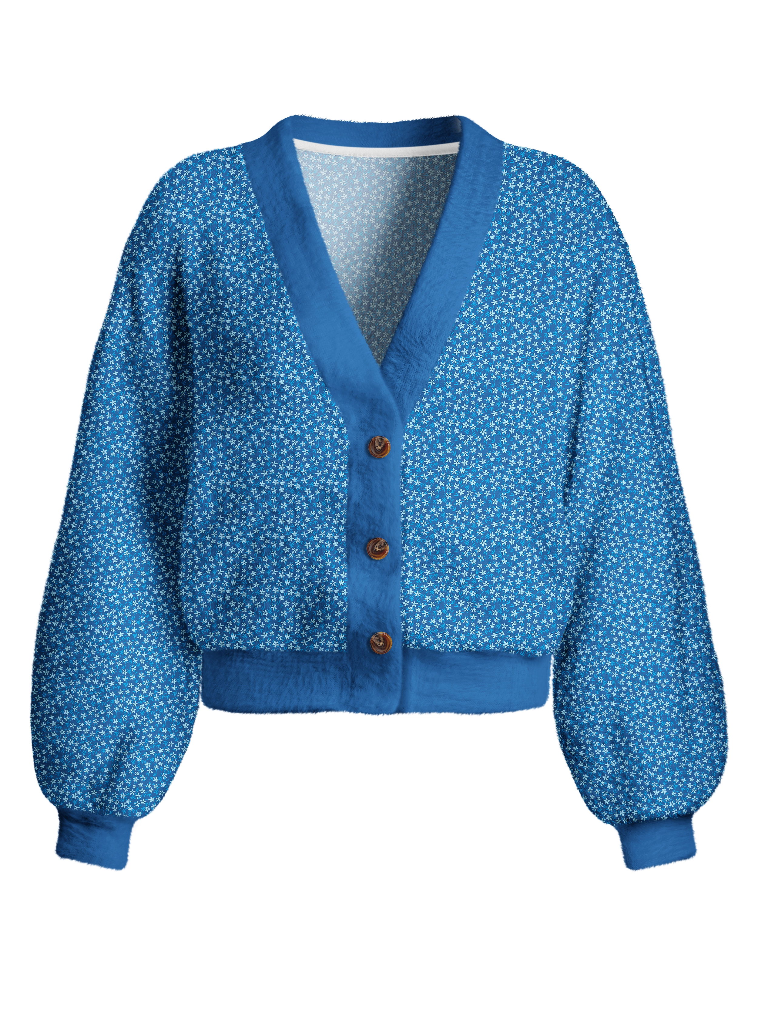 Cherryswing Women's Small Floral Print Golf Fuzzy Knit Golf Cardigan