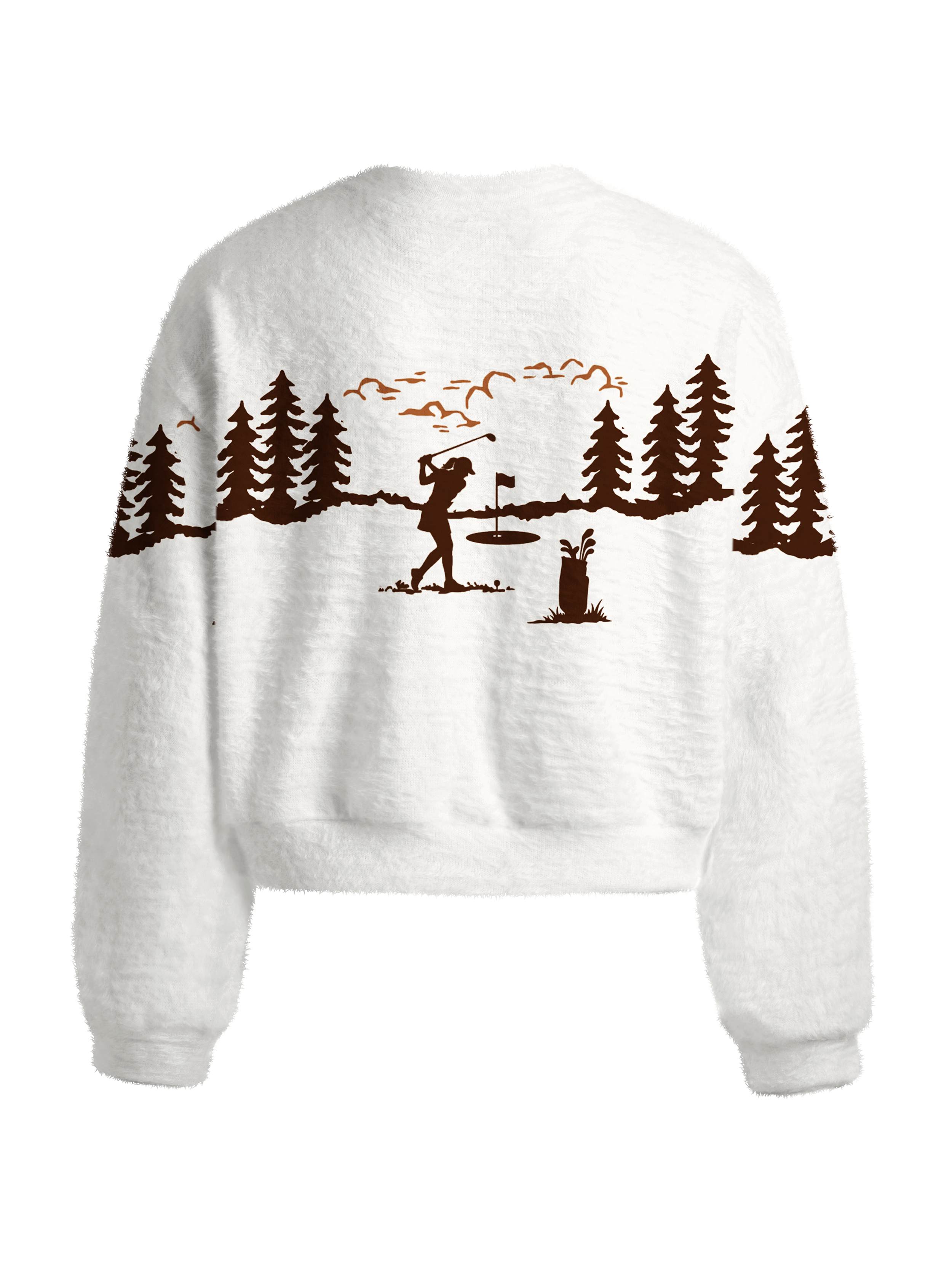 Cherryswing Women's Forest Golfer Silhouette Fuzzy Knit Sweater
