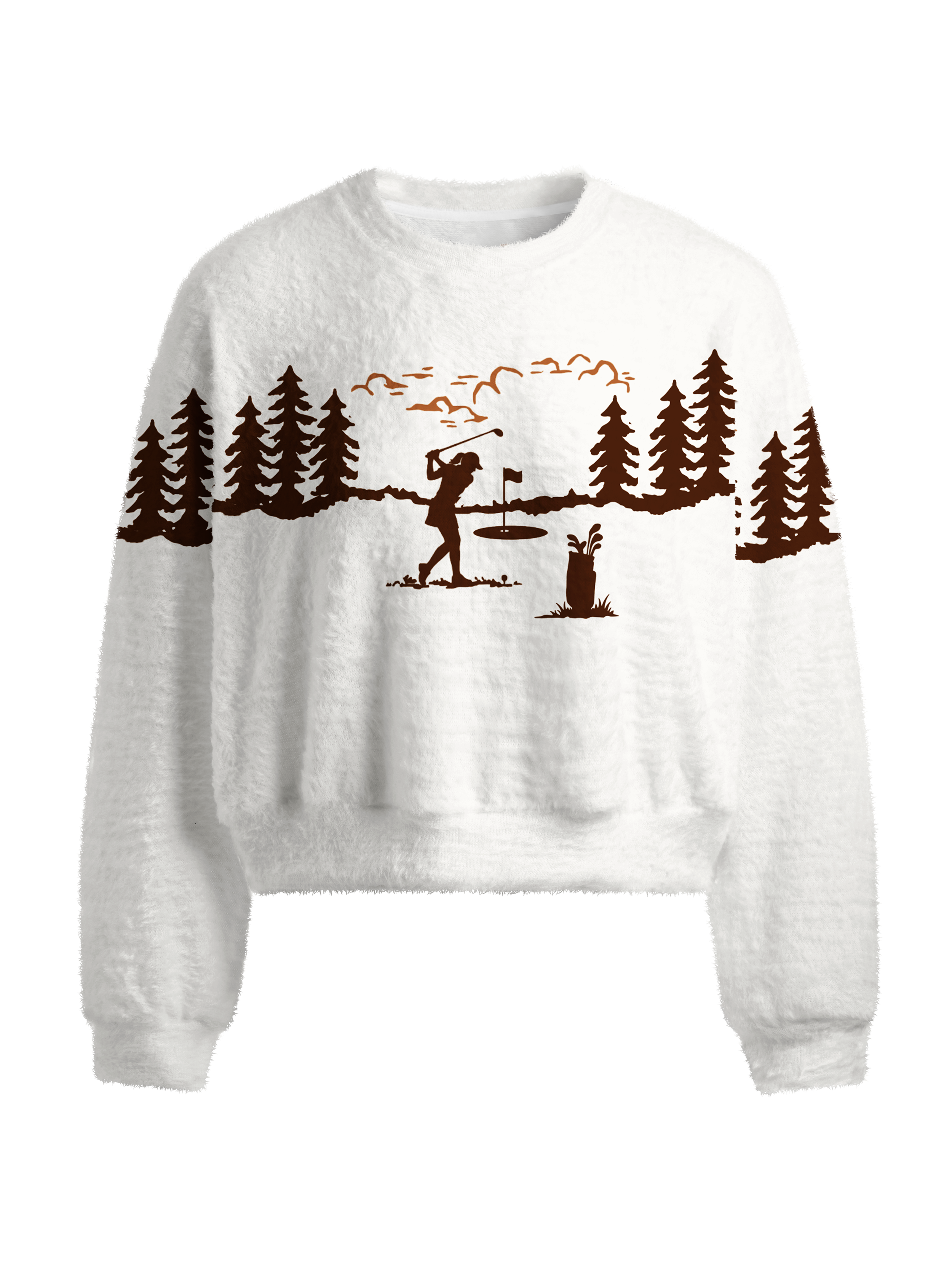 Cherryswing Women's Forest Golfer Silhouette Fuzzy Knit Sweater