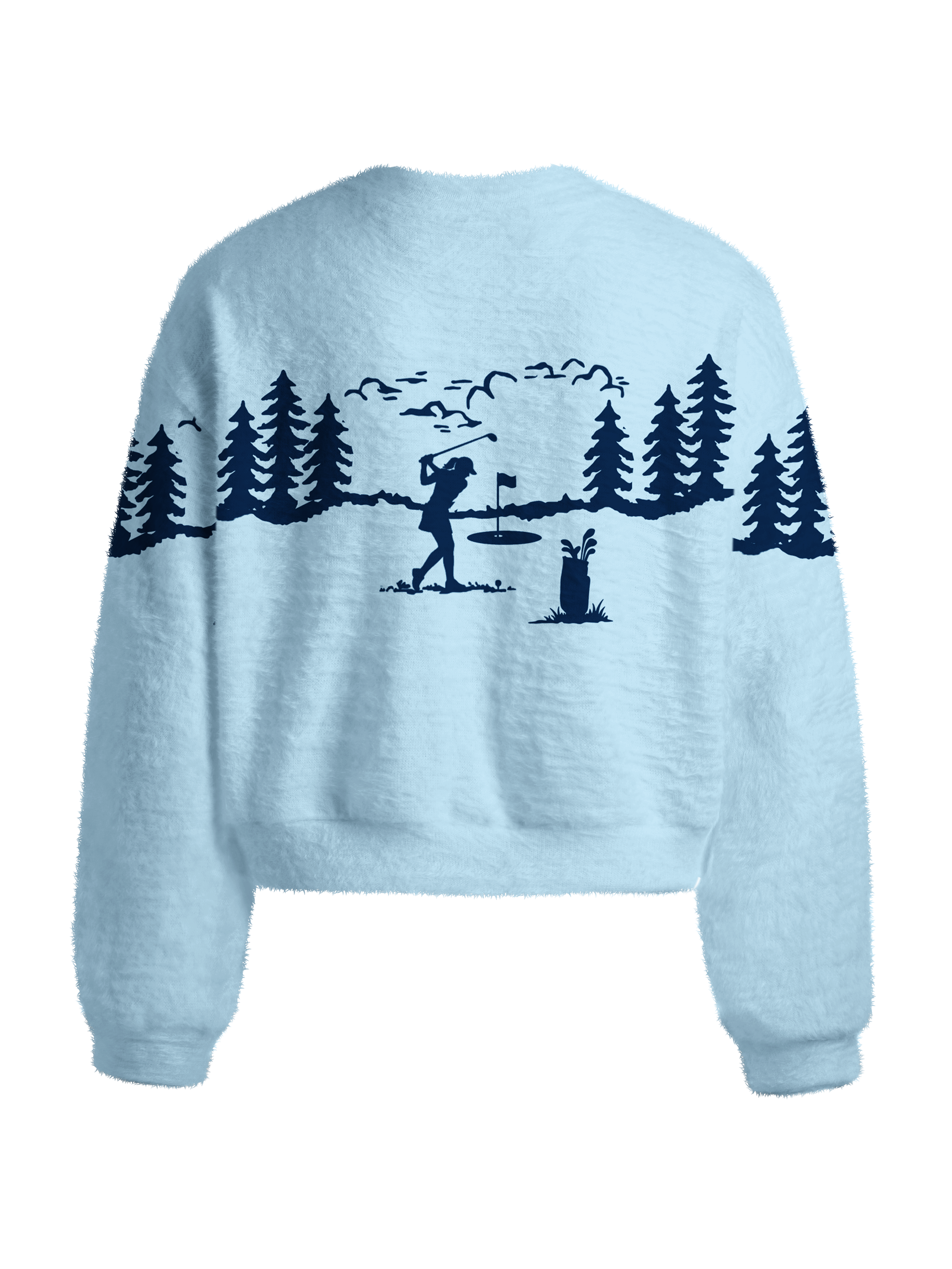 Cherryswing Women's Forest Golfer Silhouette Fuzzy Knit Sweater