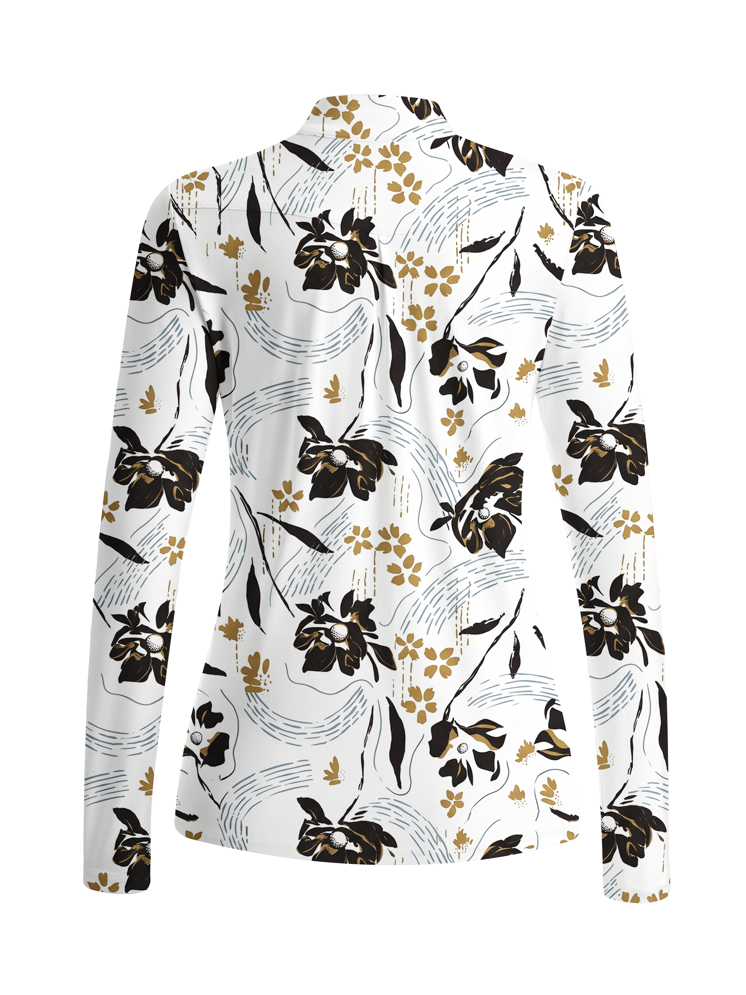 Cherryswing Women's Abstract Floral Wave Pattern Long Sleeve Golf Shirt