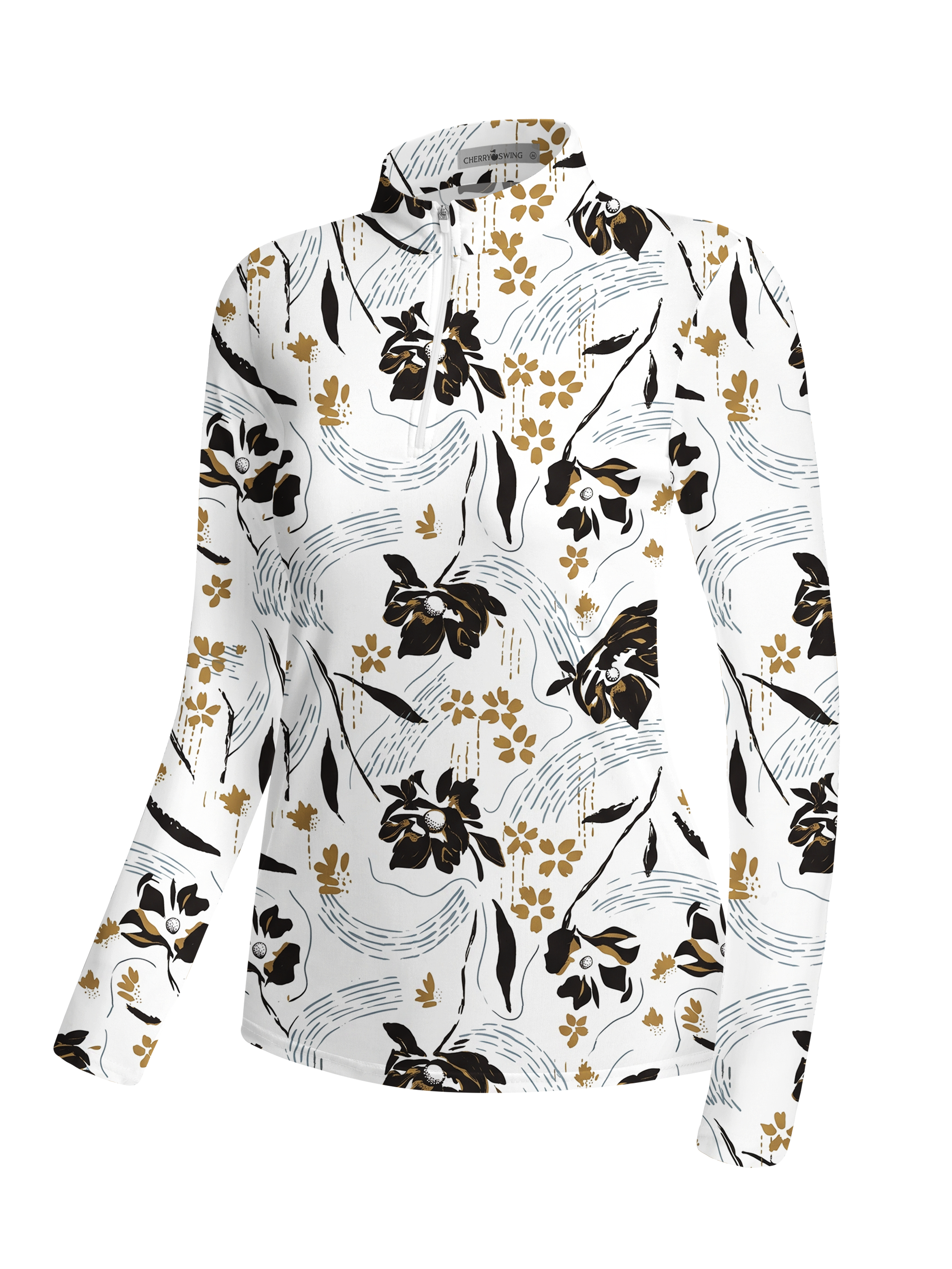 Cherryswing Women's Abstract Floral Wave Pattern Long Sleeve Golf Shirt