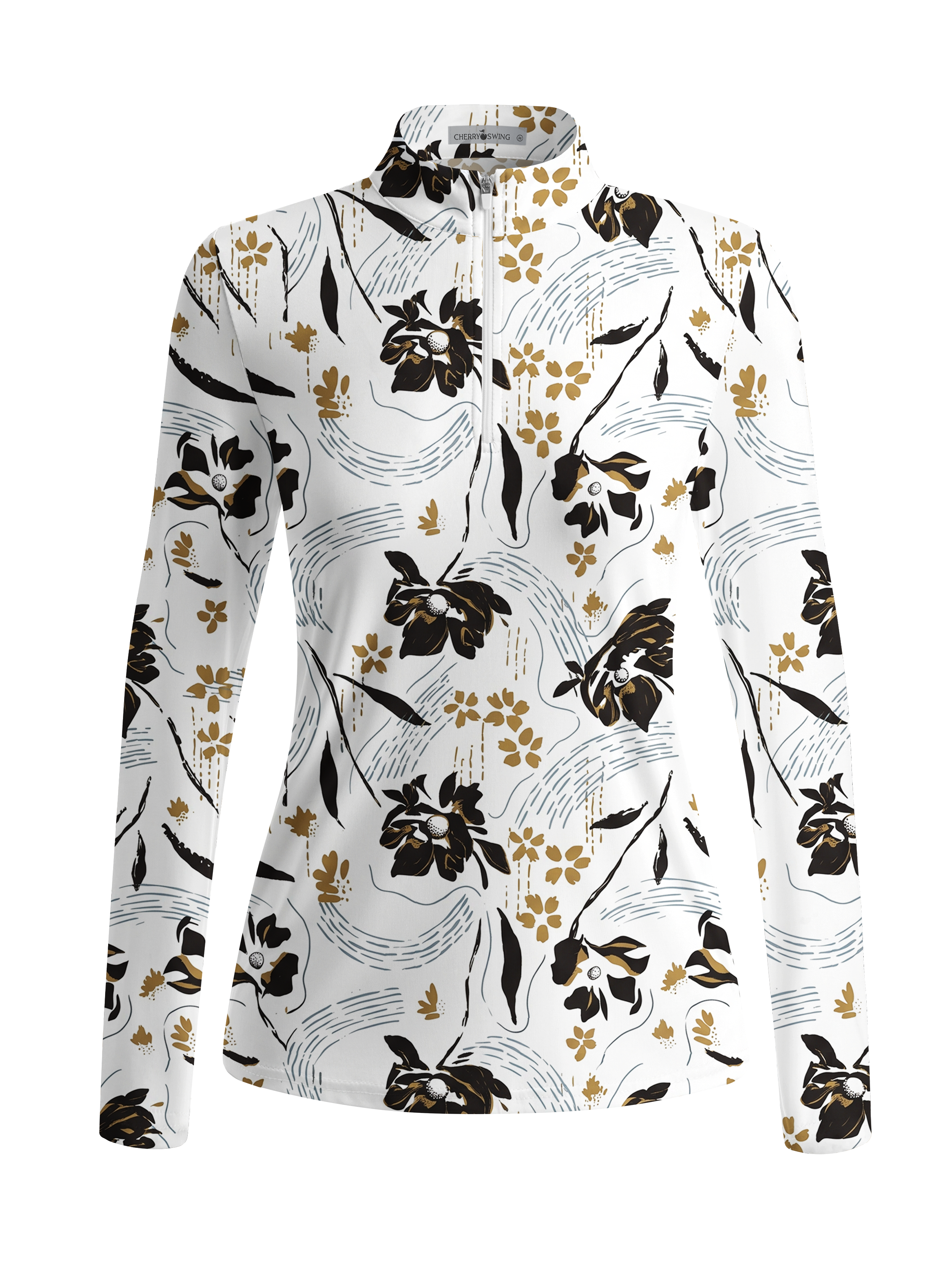 Cherryswing Women's Gradient Color FlowersLong Sleeve Golf Polo