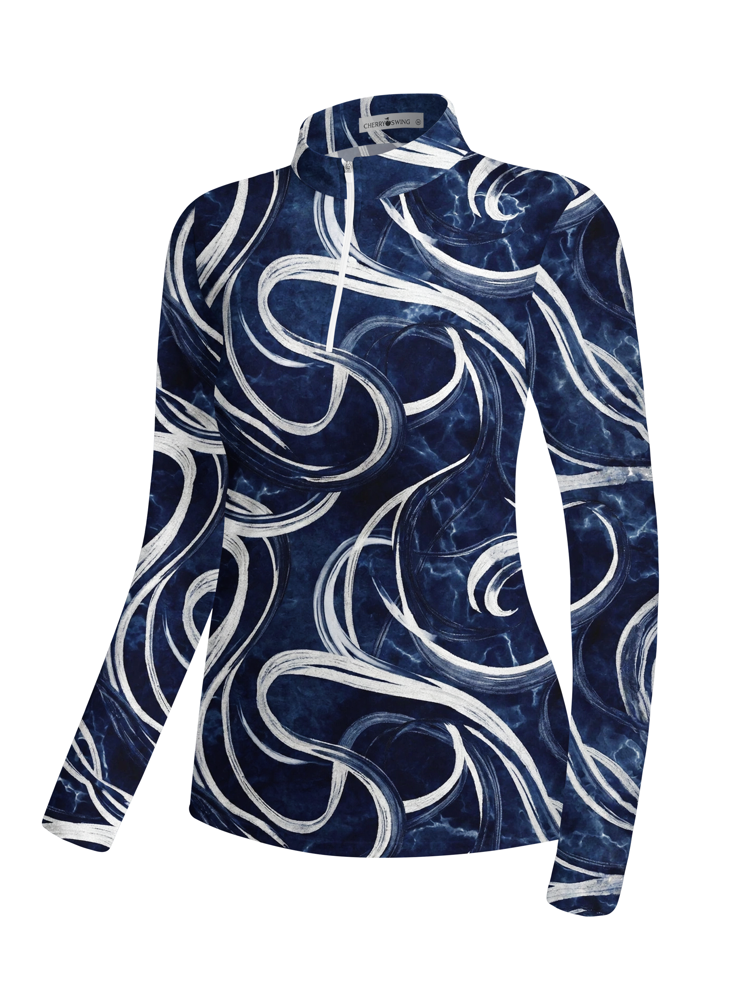 Cherryswing Women's Silver Swirl Marble Long Sleeve Golf Shirt