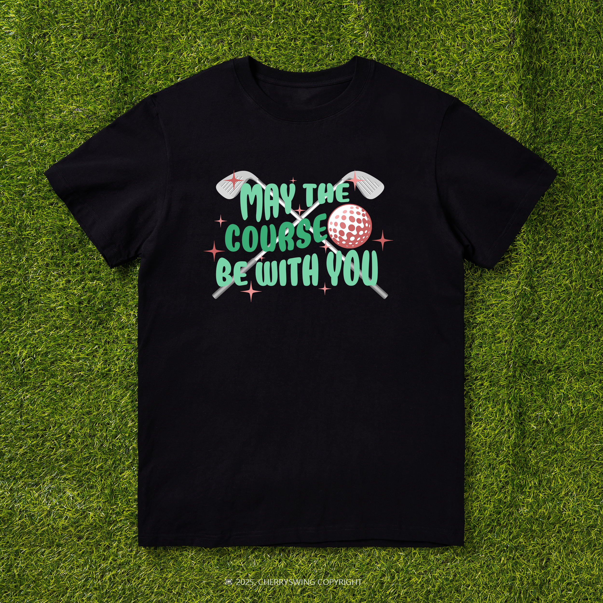 Cherryswing 'May the Course Be with You' Pattern White T-Shirt