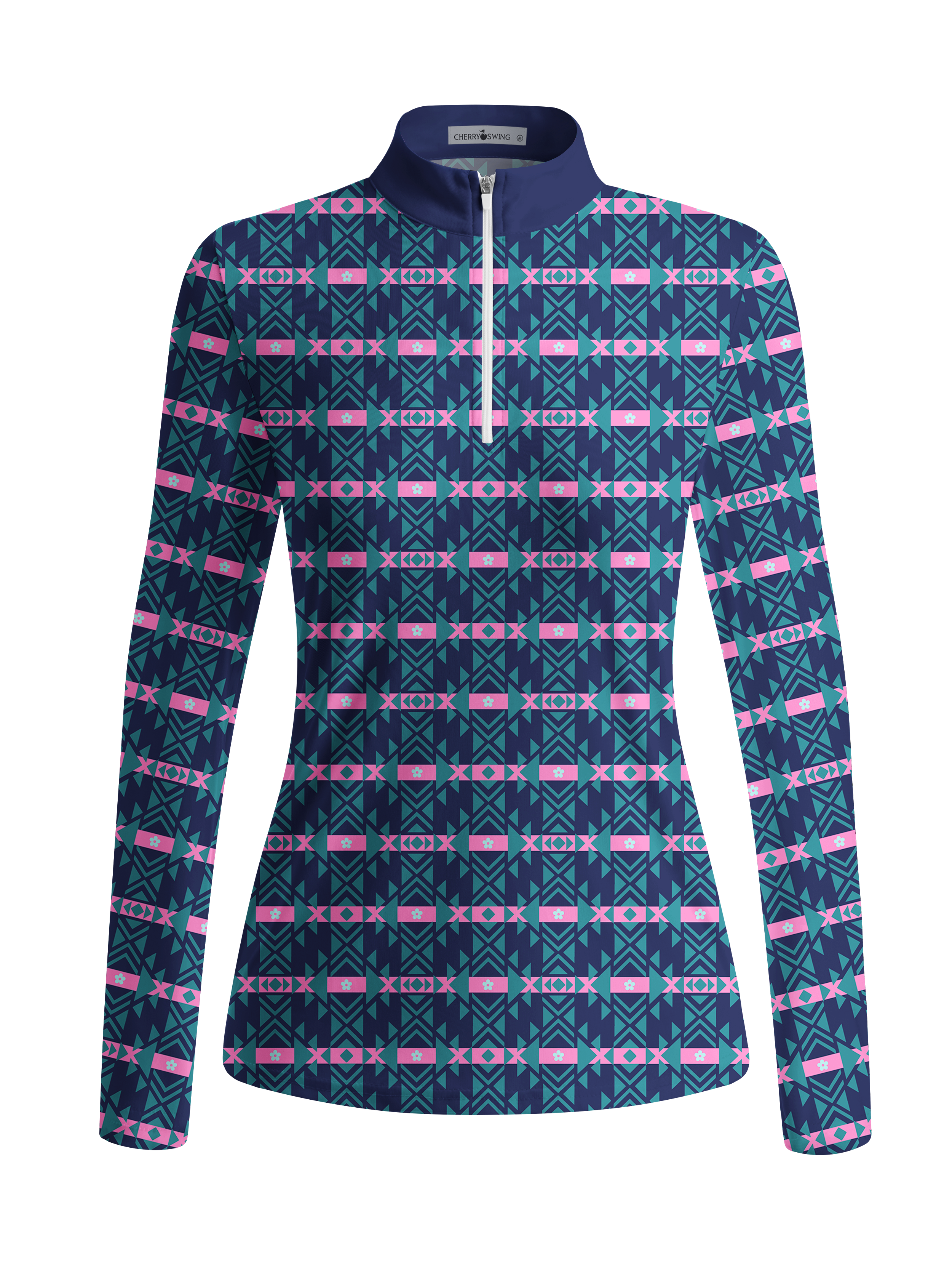 Cherryswing Women's Gradient Color FlowersLong Sleeve Golf Polo