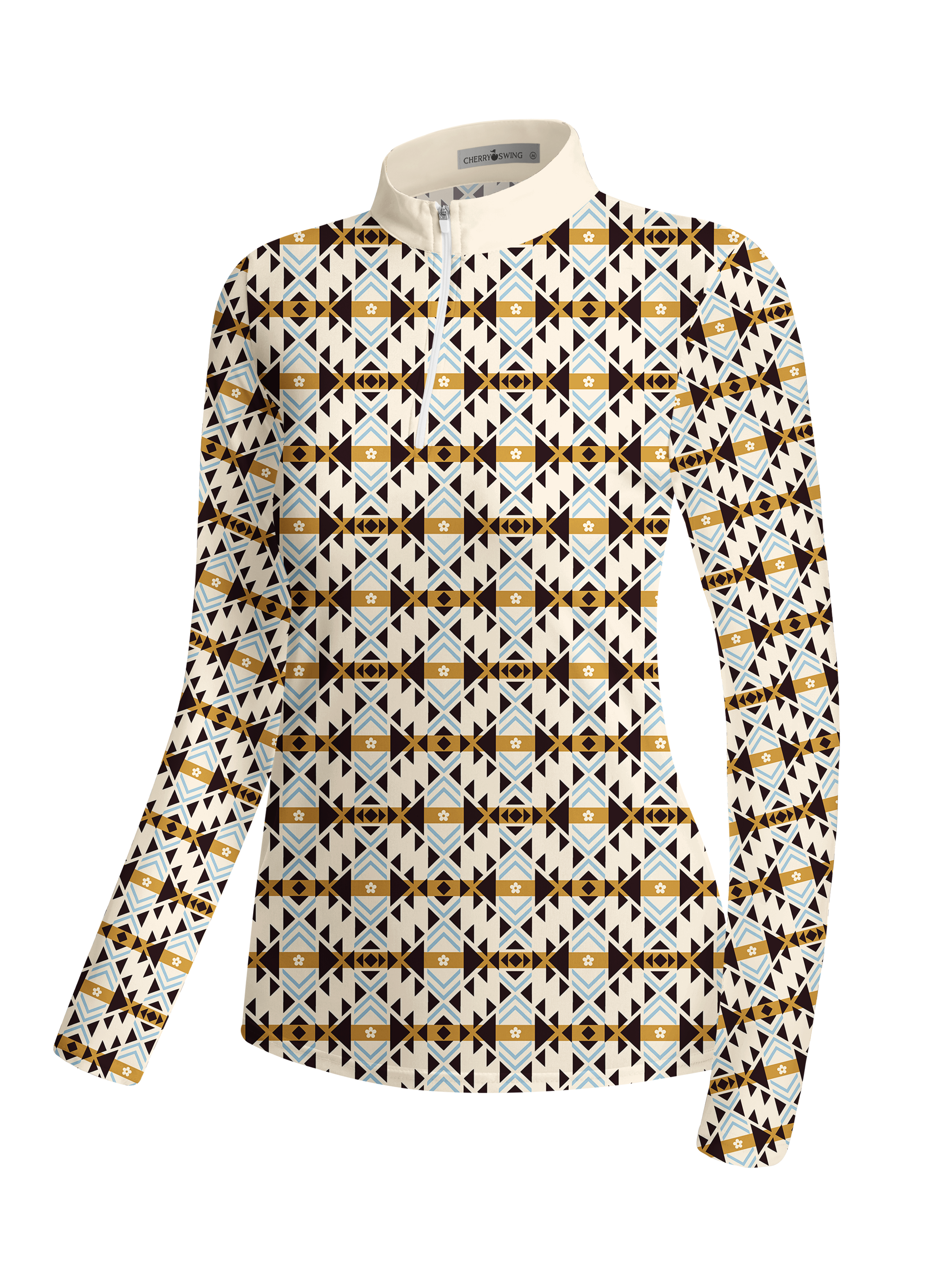 Cherryswing Women's Geometric Tribal Pattern Long Sleeve Golf Shirt