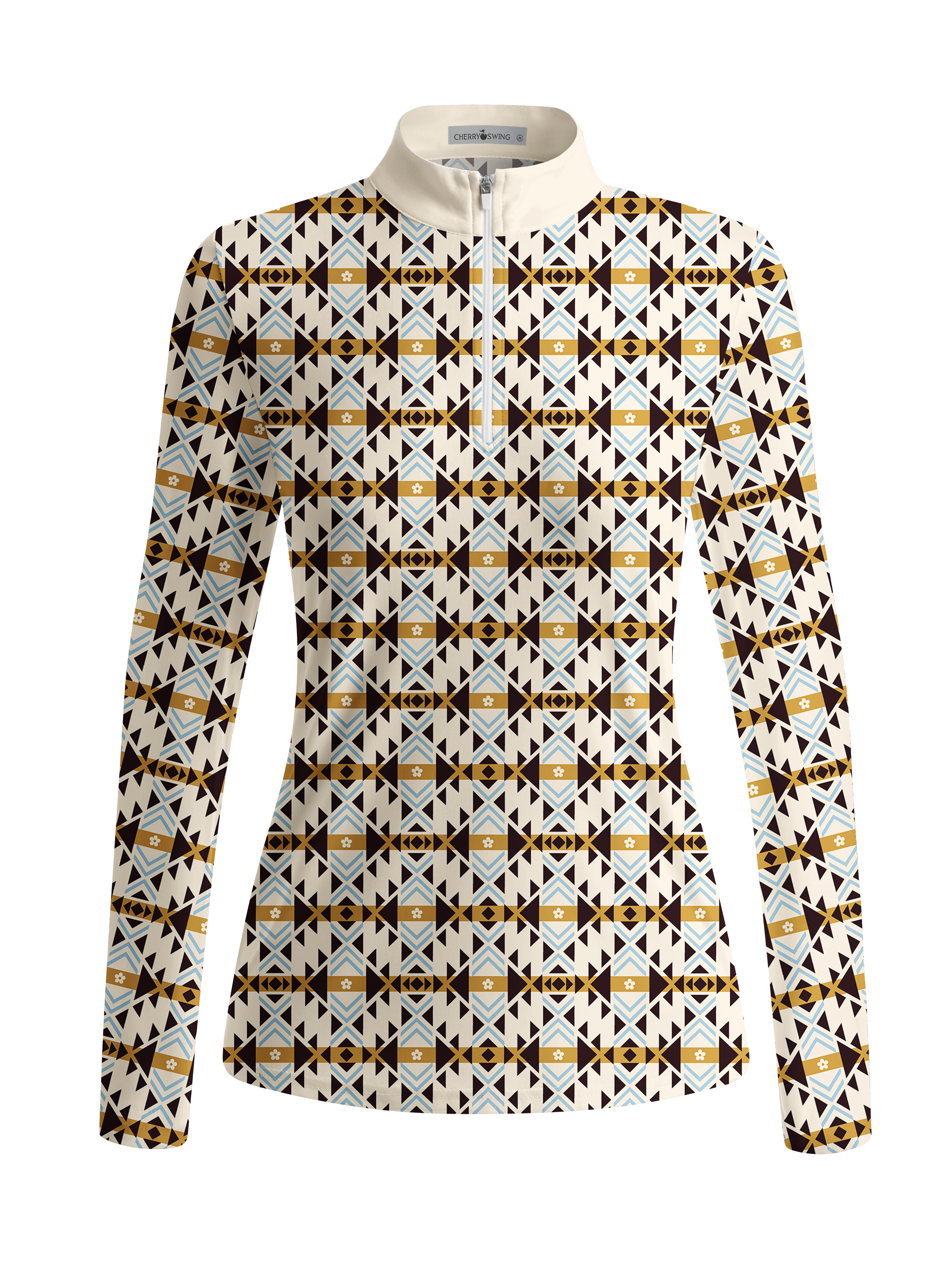 Cherryswing Women's Geometric Tribal Pattern Long Sleeve Golf Shirt