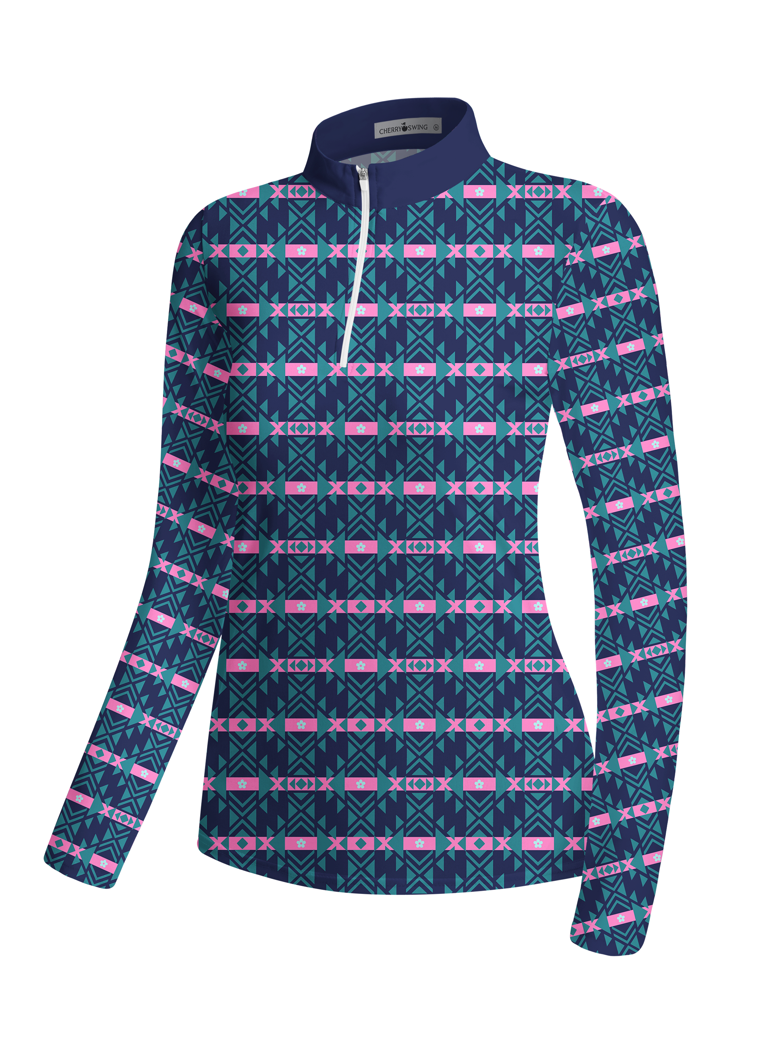 Cherryswing Women's Geometric Tribal Pattern Long Sleeve Golf Shirt