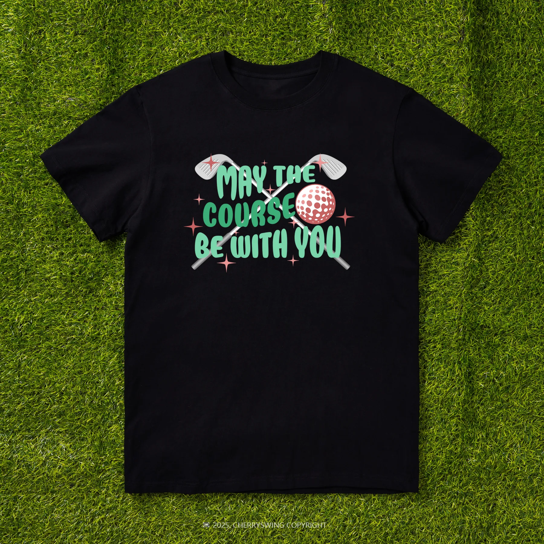 Cherryswing 'May the Course Be with You' Pattern White T-Shirt