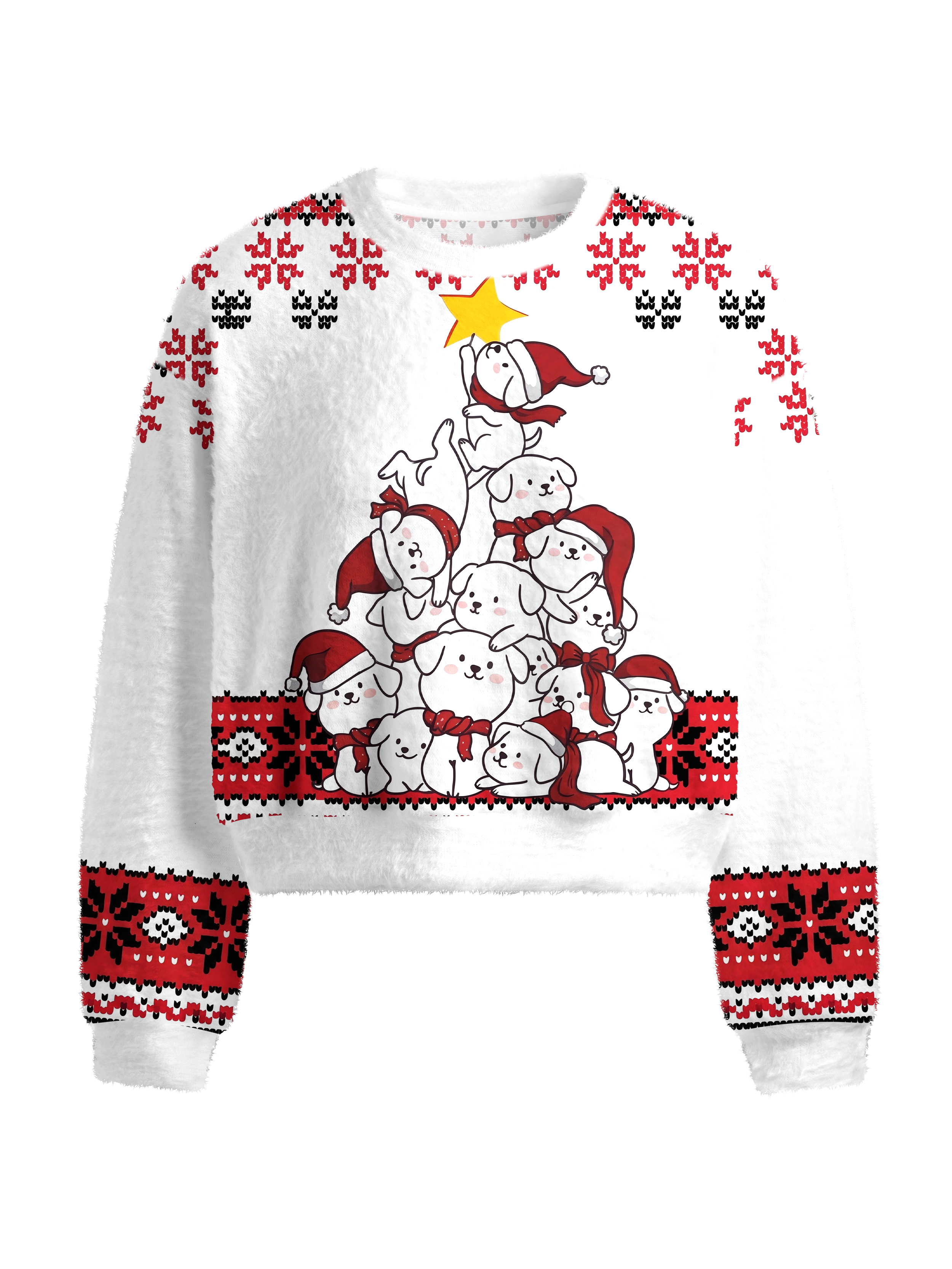 Cherryswing Women's Puppy Christmas Tree Fuzzy Knit Sweater