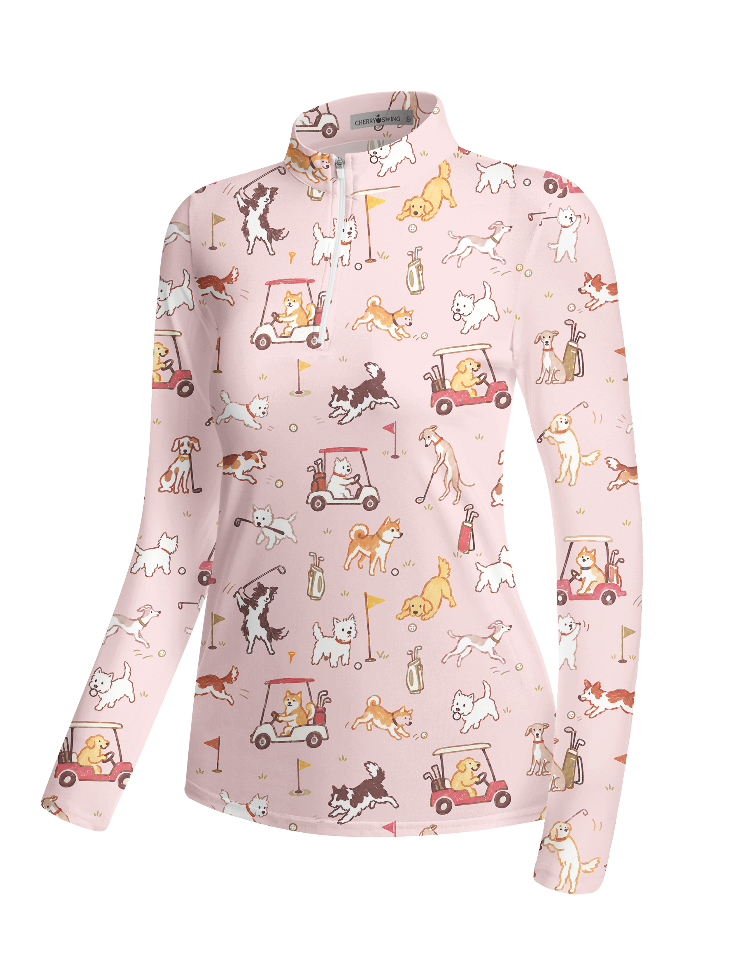 Cherryswing Women's Cute Golf Pup Novelty Print Long Sleeve Golf Shirt