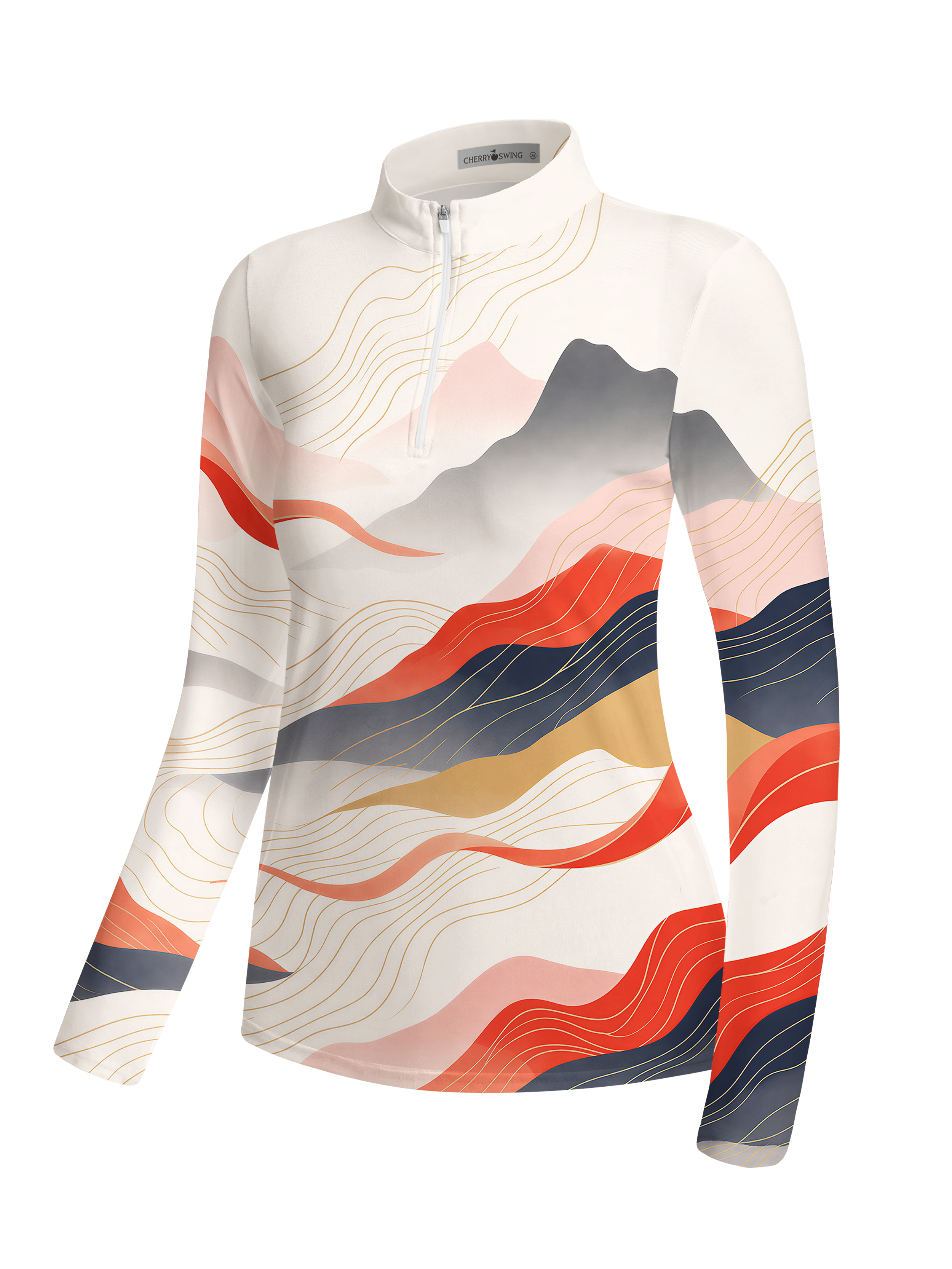 Cherryswing Women's Abstract Landscape Wave Long Sleeve Golf Shirt