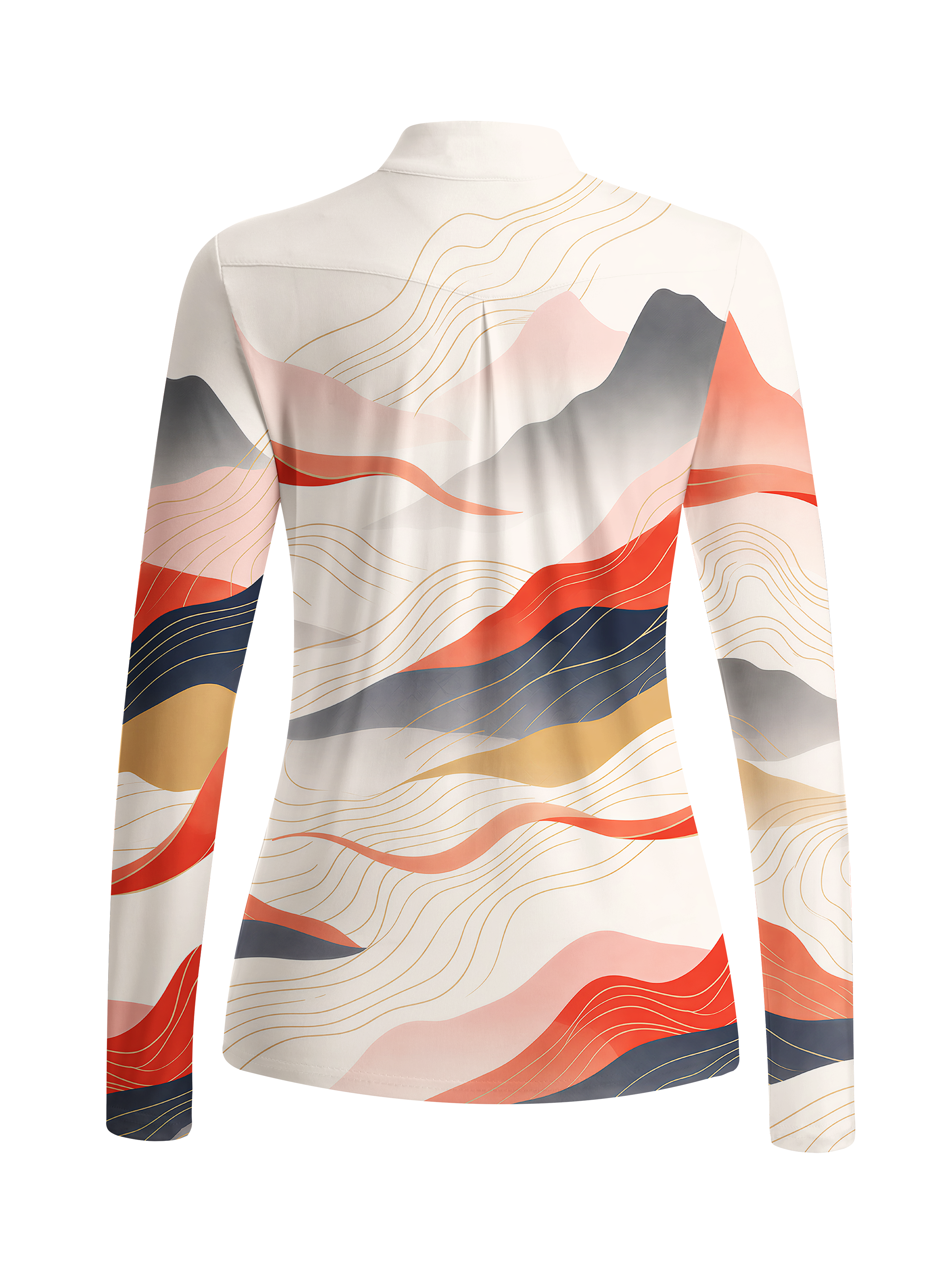 Cherryswing Women's Abstract Landscape Wave Long Sleeve Golf Shirt
