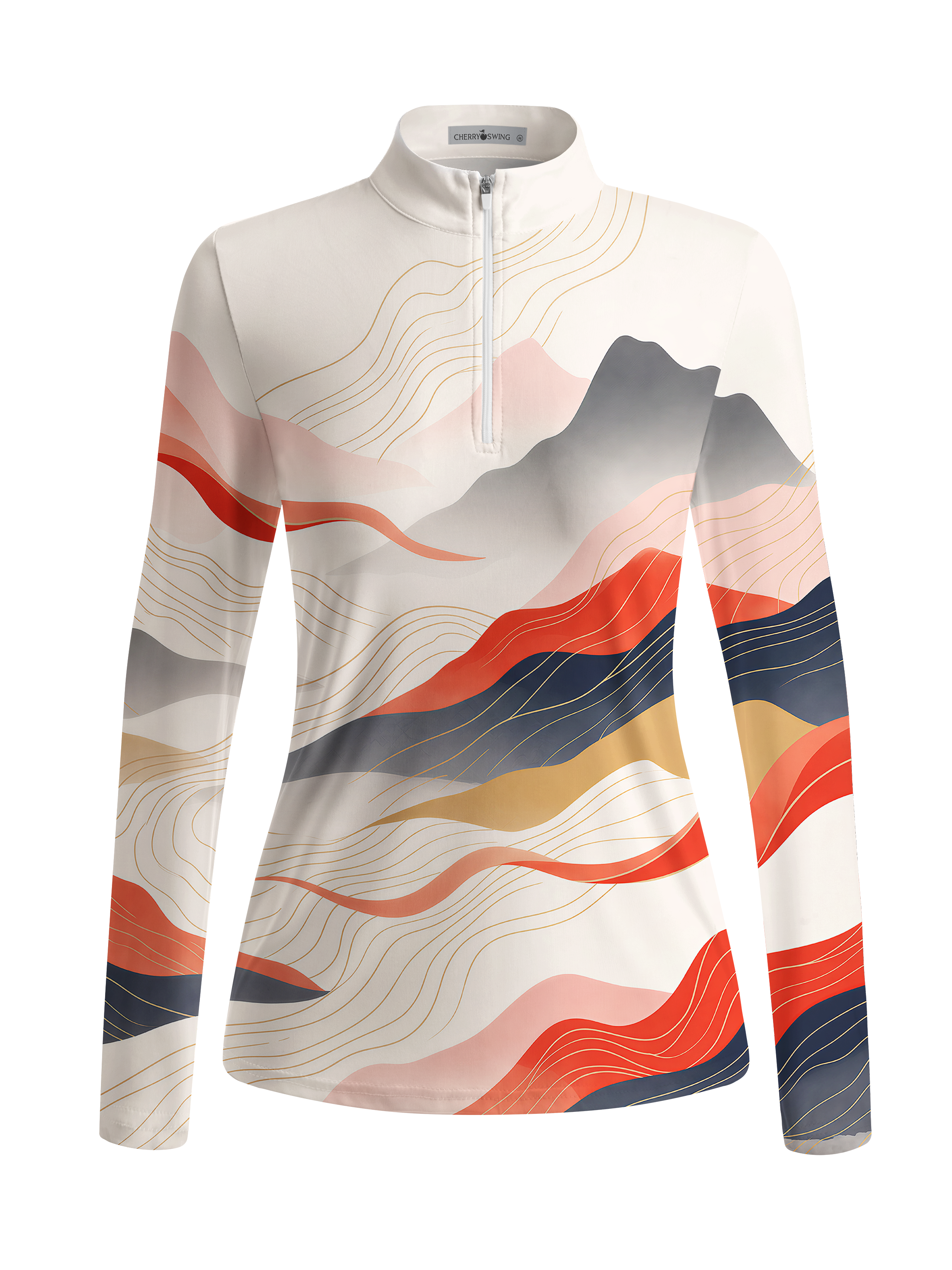 Cherryswing Women's Abstract Landscape Wave Long Sleeve Golf Shirt